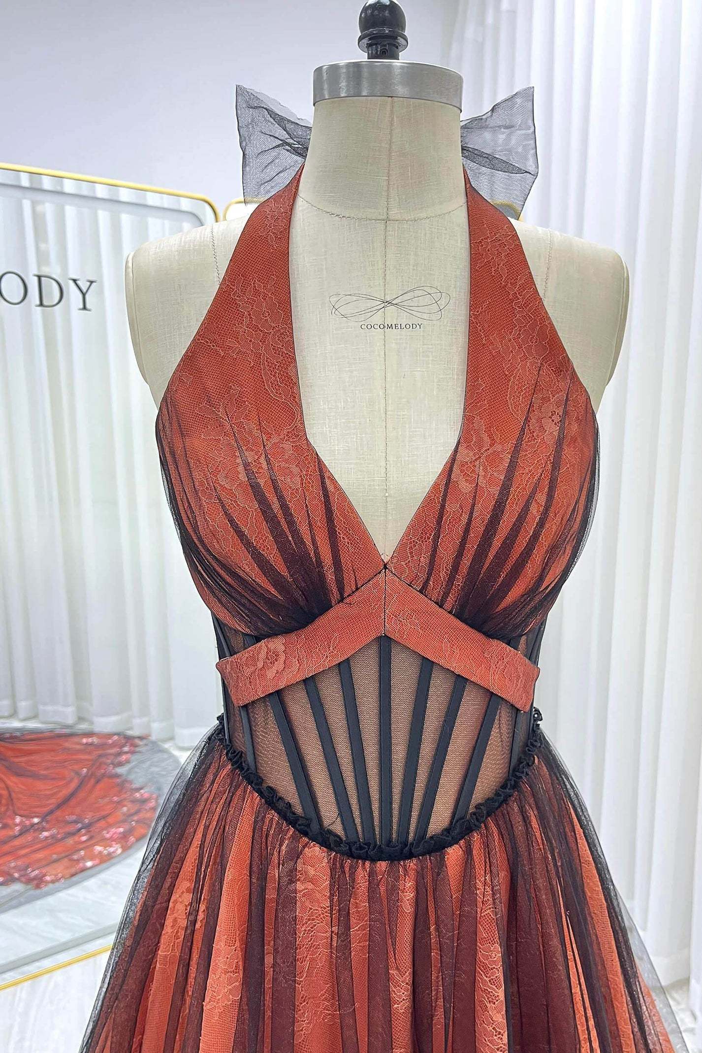 A-Line Chapel Train Sequined Lace Tulle Wedding Dress VBCW3348