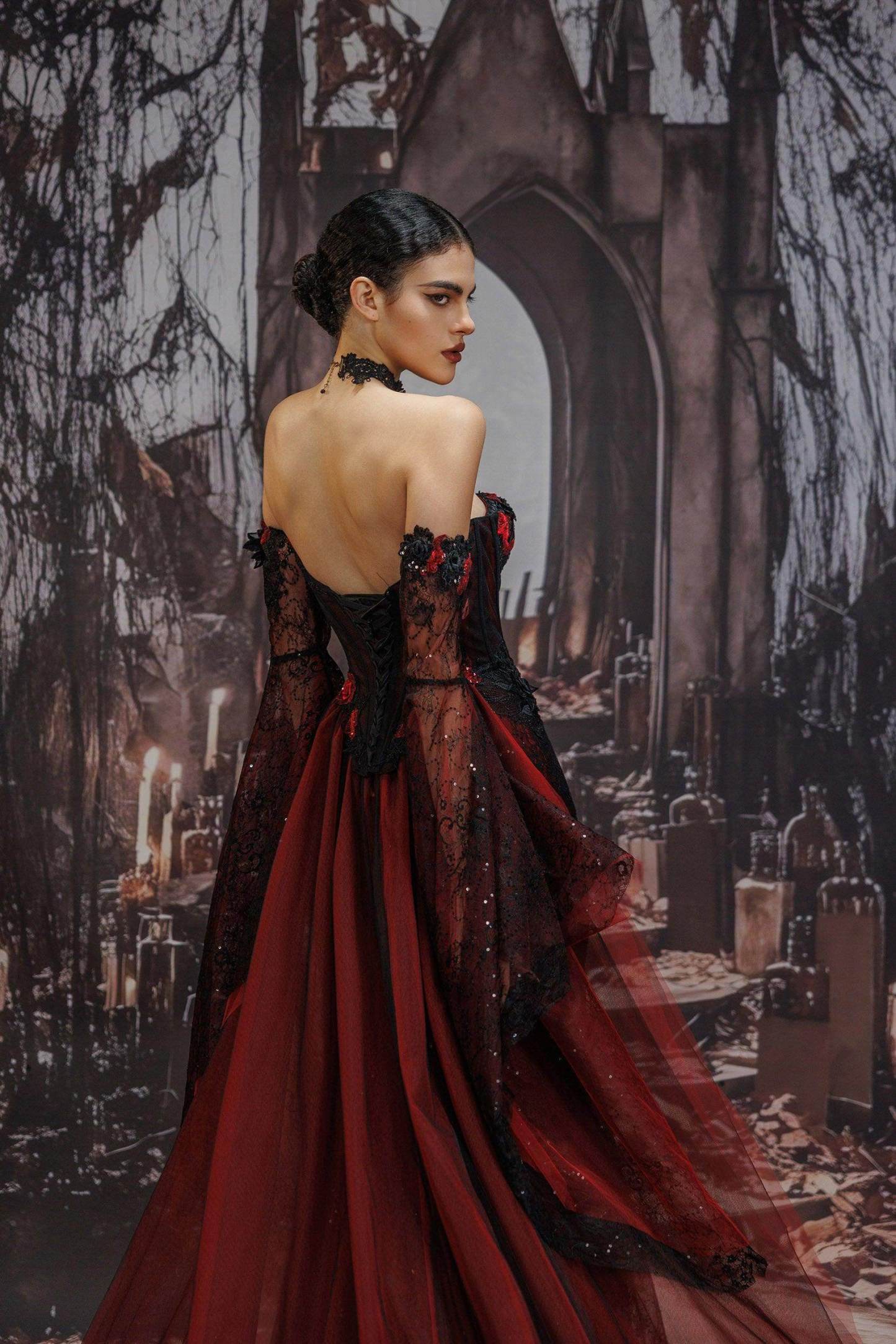 Trumpet-Mermaid Chapel Train Sequined Lace Tulle Wedding Dress VBCW3346