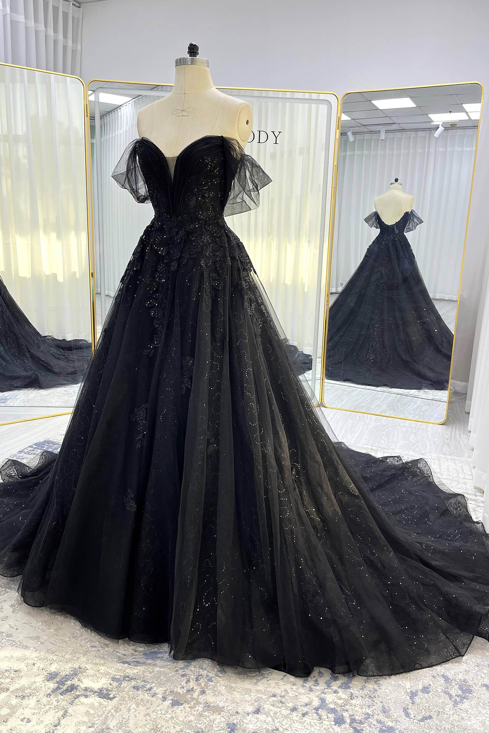 A-Line Court Train Sparkle Tulle Wedding Dress VBCW3527