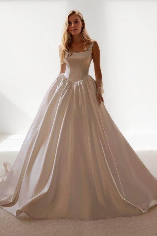 A-Line Court Train Satin Wedding Dress VBCW3503