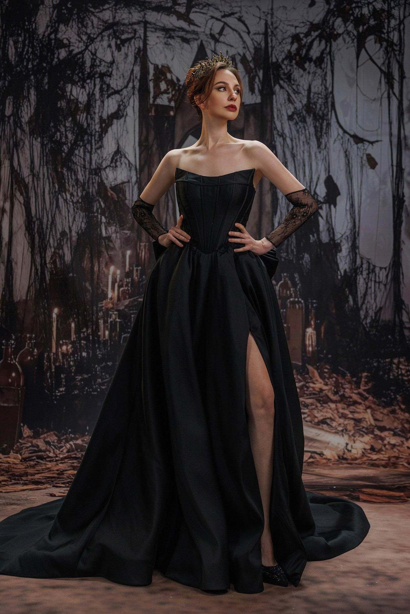 A-Line Court Train Mikado Tulle Wedding Dress VBCW3350