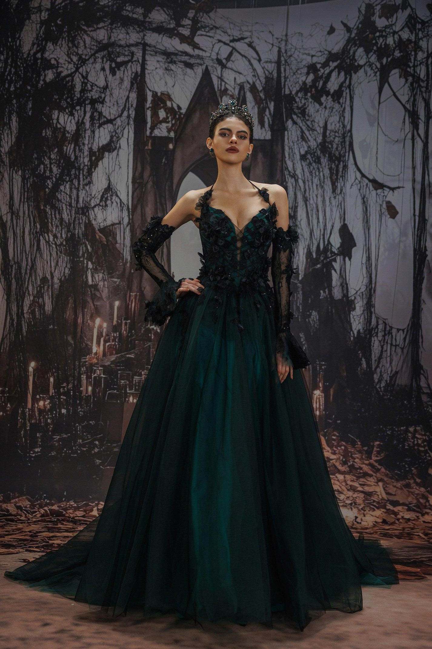 A-Line Chapel Train Sequined Lace Tulle Wedding Dress VBCW3347