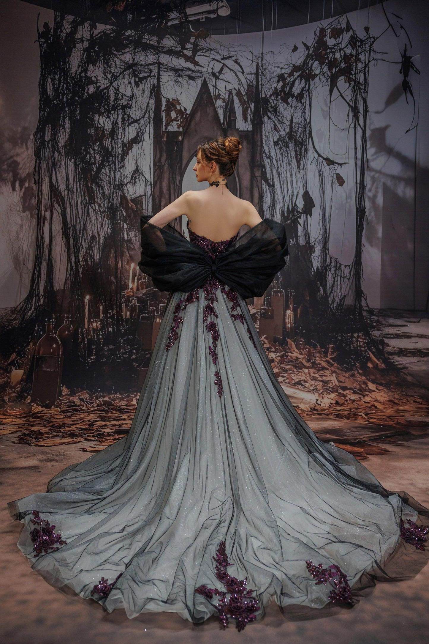 A-Line Court Train Lace Tulle Wedding Dress VBCW3345