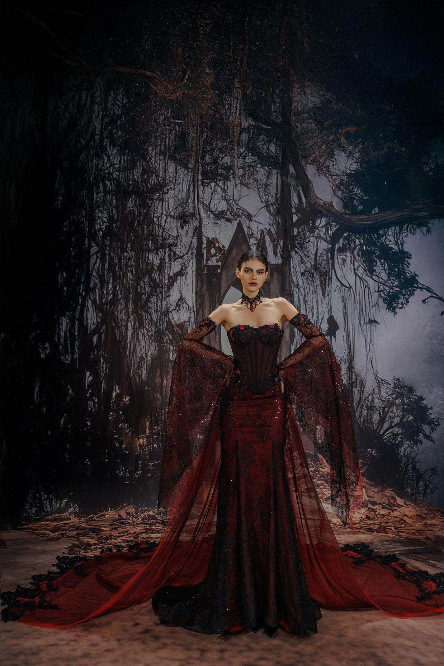 Trumpet-Mermaid Chapel Train Sequined Lace Tulle Wedding Dress VBCW3346