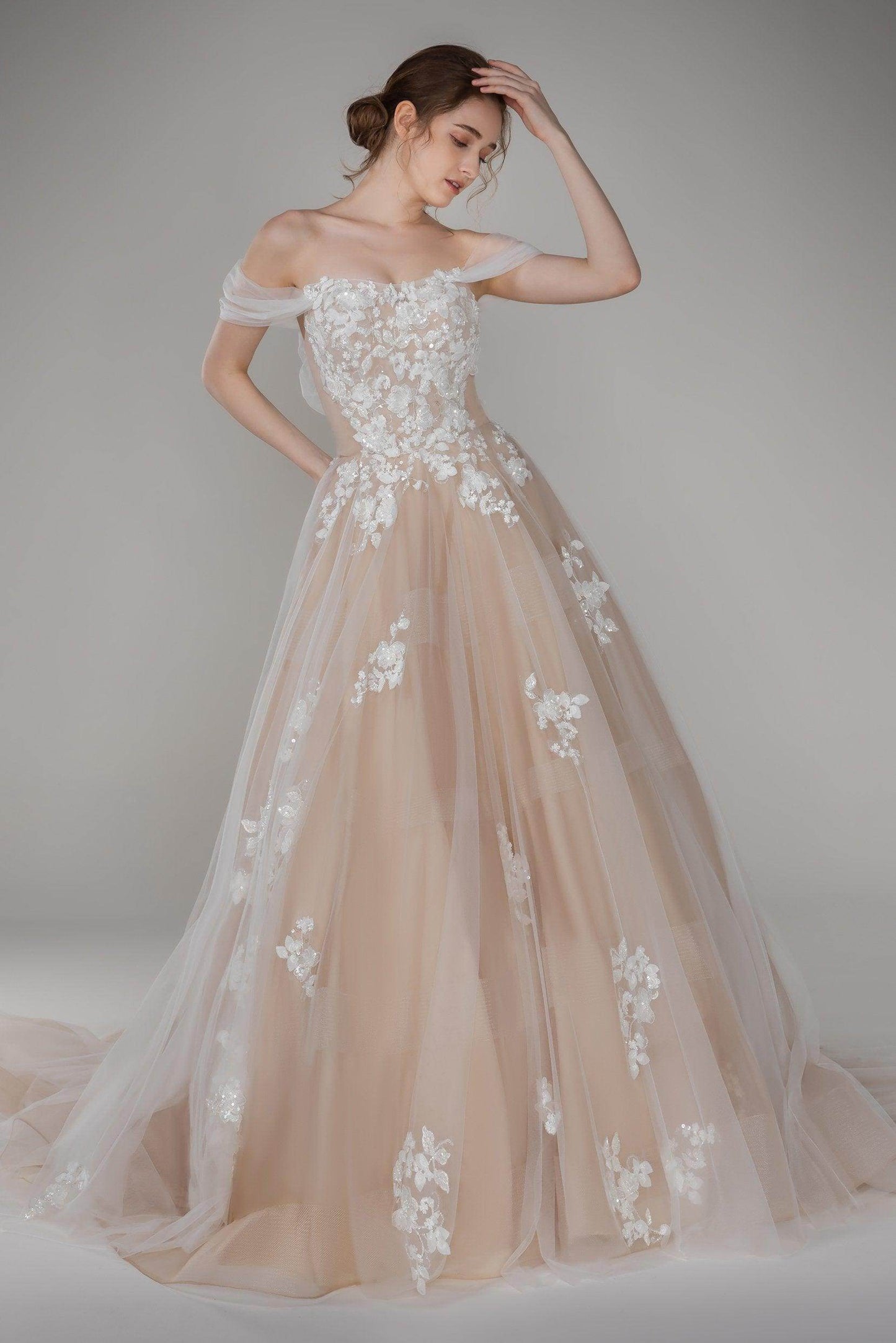 A-Line Court Train Tulle Wedding Dress VBCW2503