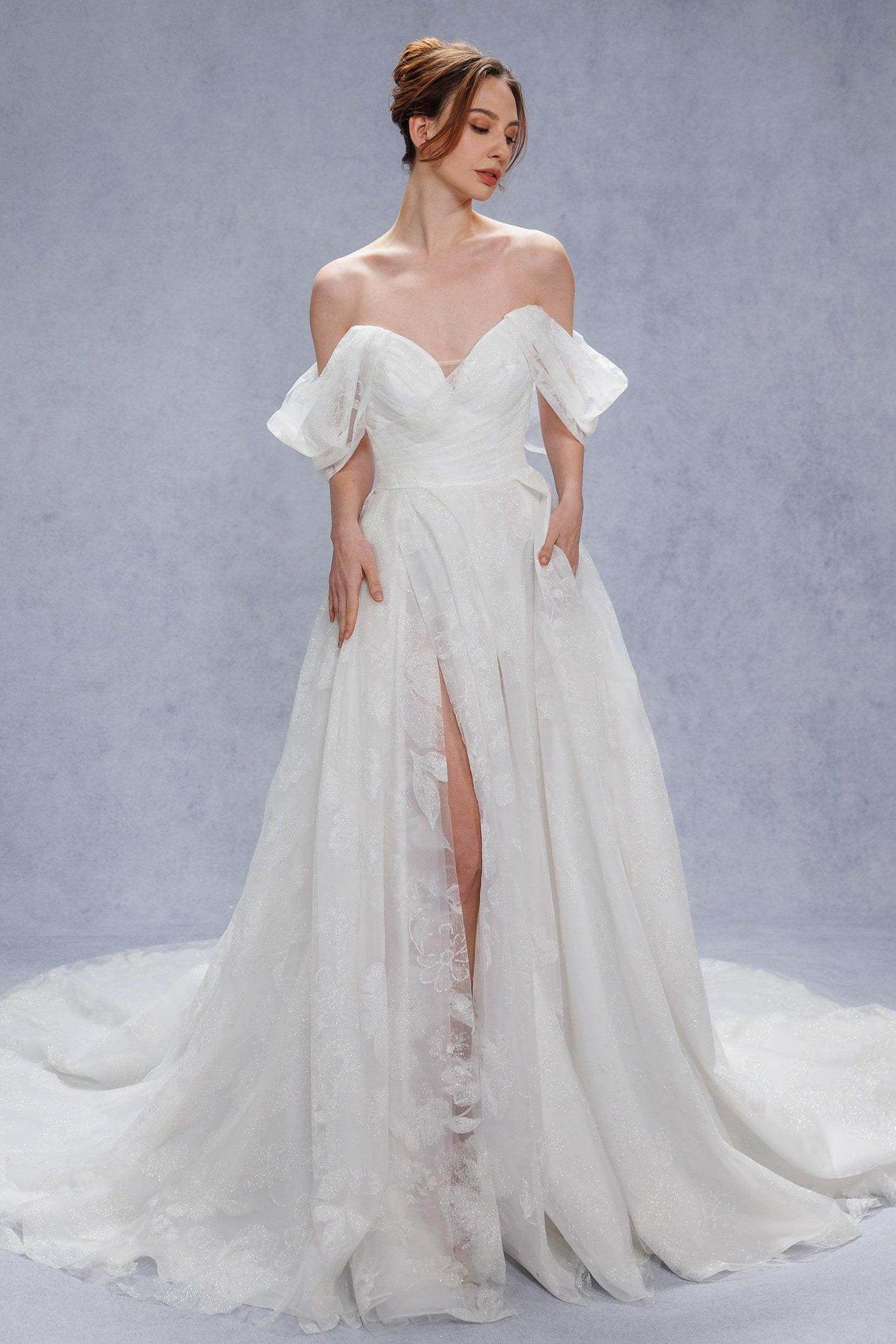 A-Line Court Train Glitter Wedding Dress VBCW3340