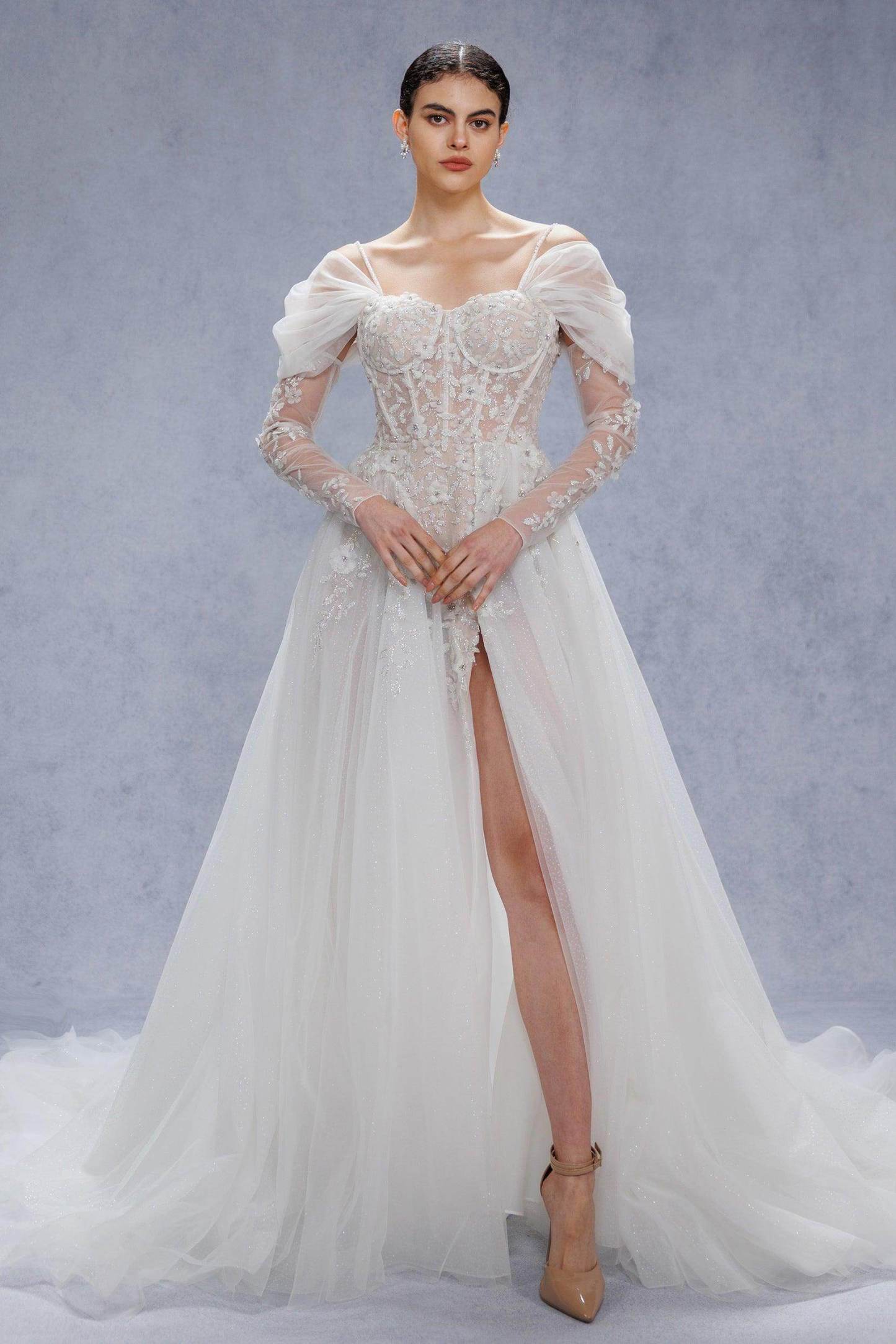 A-Line Court Train Tulle Wedding Dress VBCW3343