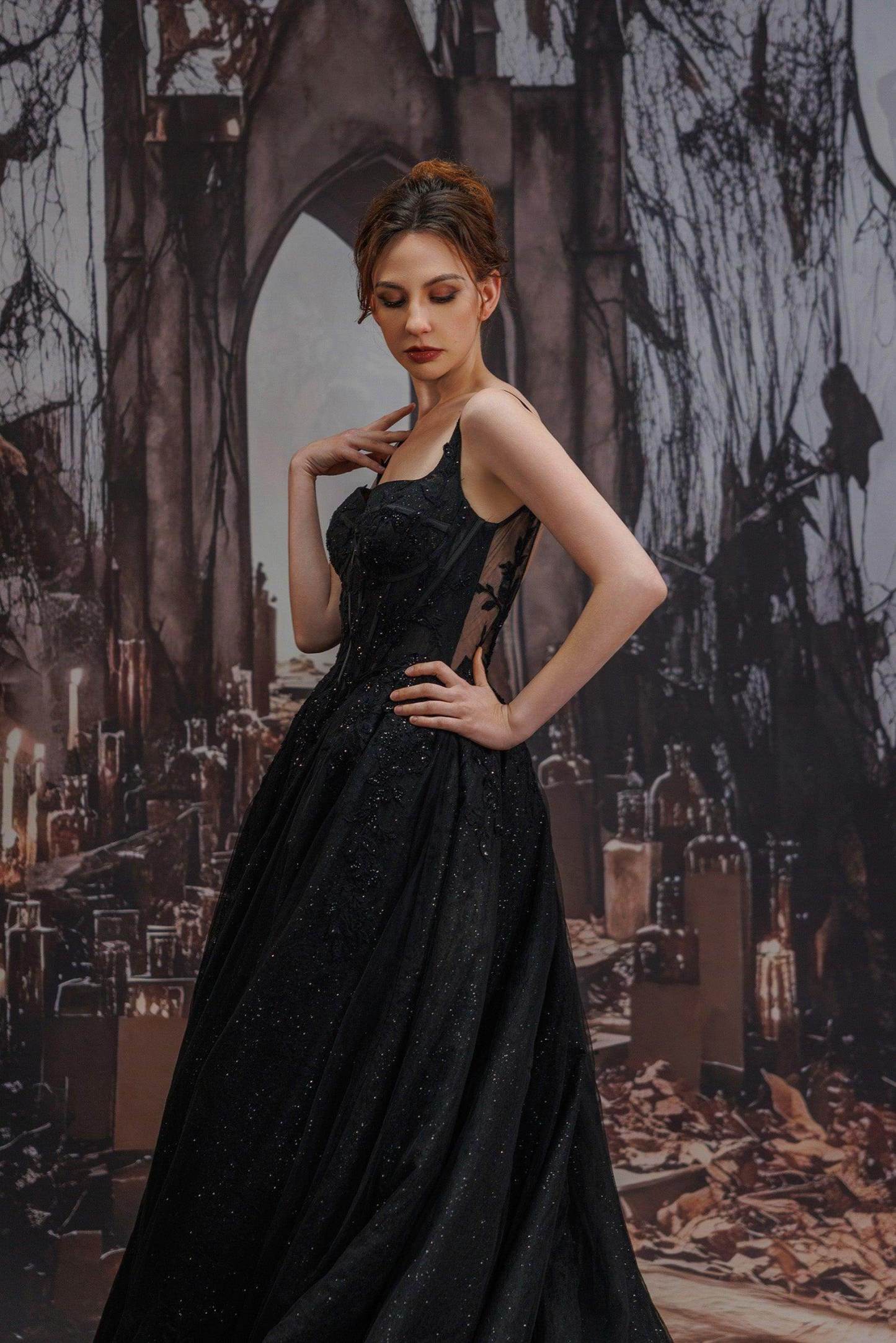 A-Line Court Train Sparkle Tulle Wedding Dress VBCW3528