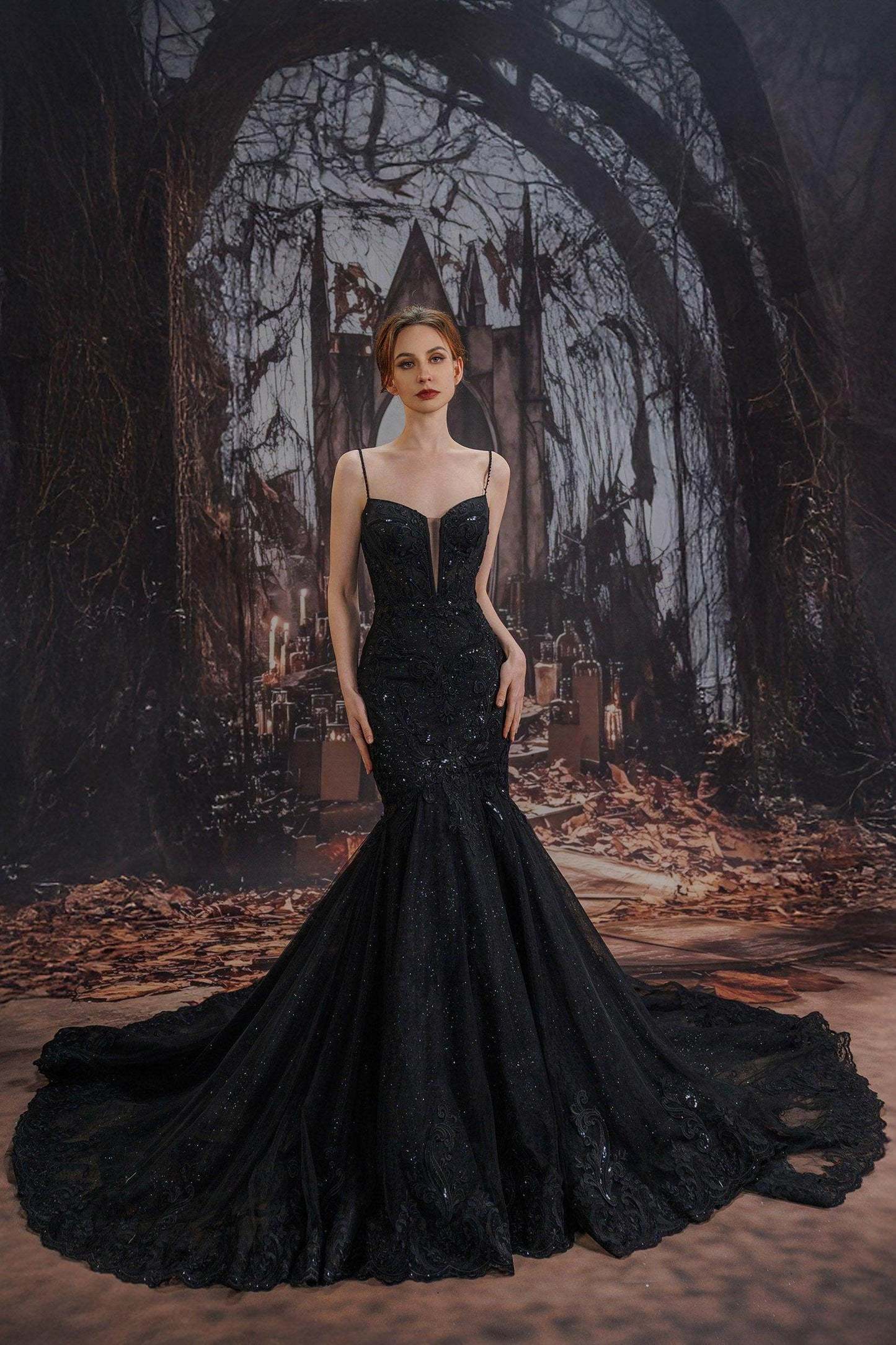 Trumpet-Mermaid Court Train Glitter Tulle Wedding Dress VBCW3529