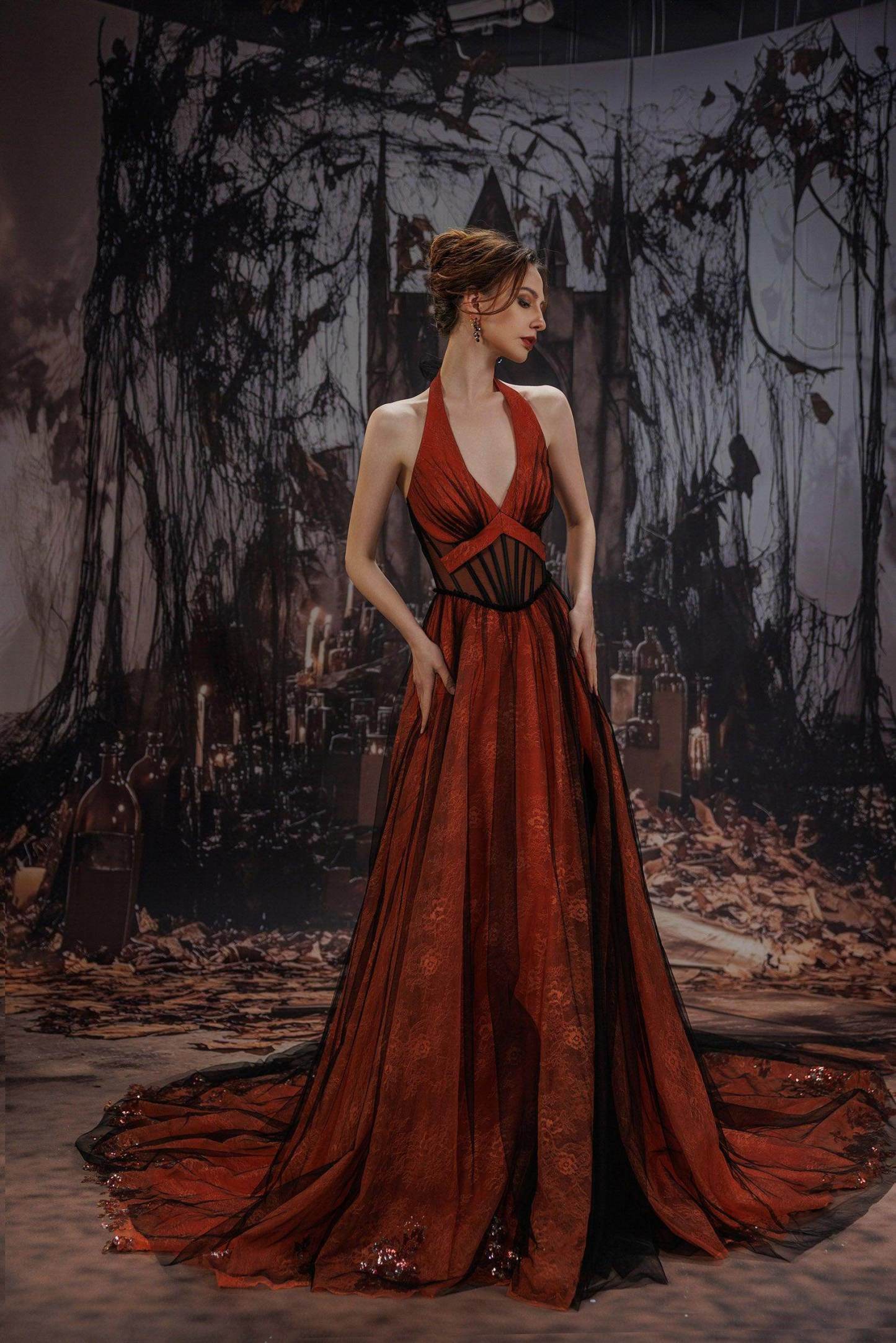 A-Line Chapel Train Sequined Lace Tulle Wedding Dress VBCW3348