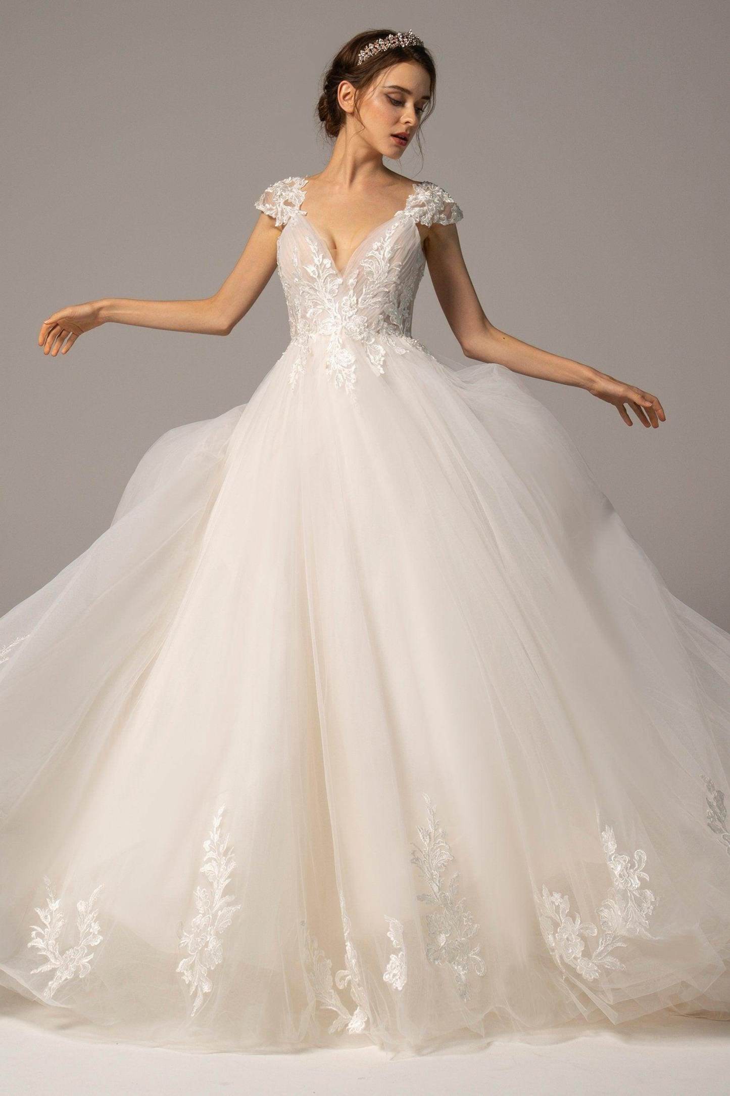 A-Line Court Train Tulle Wedding Dress VBCW2358