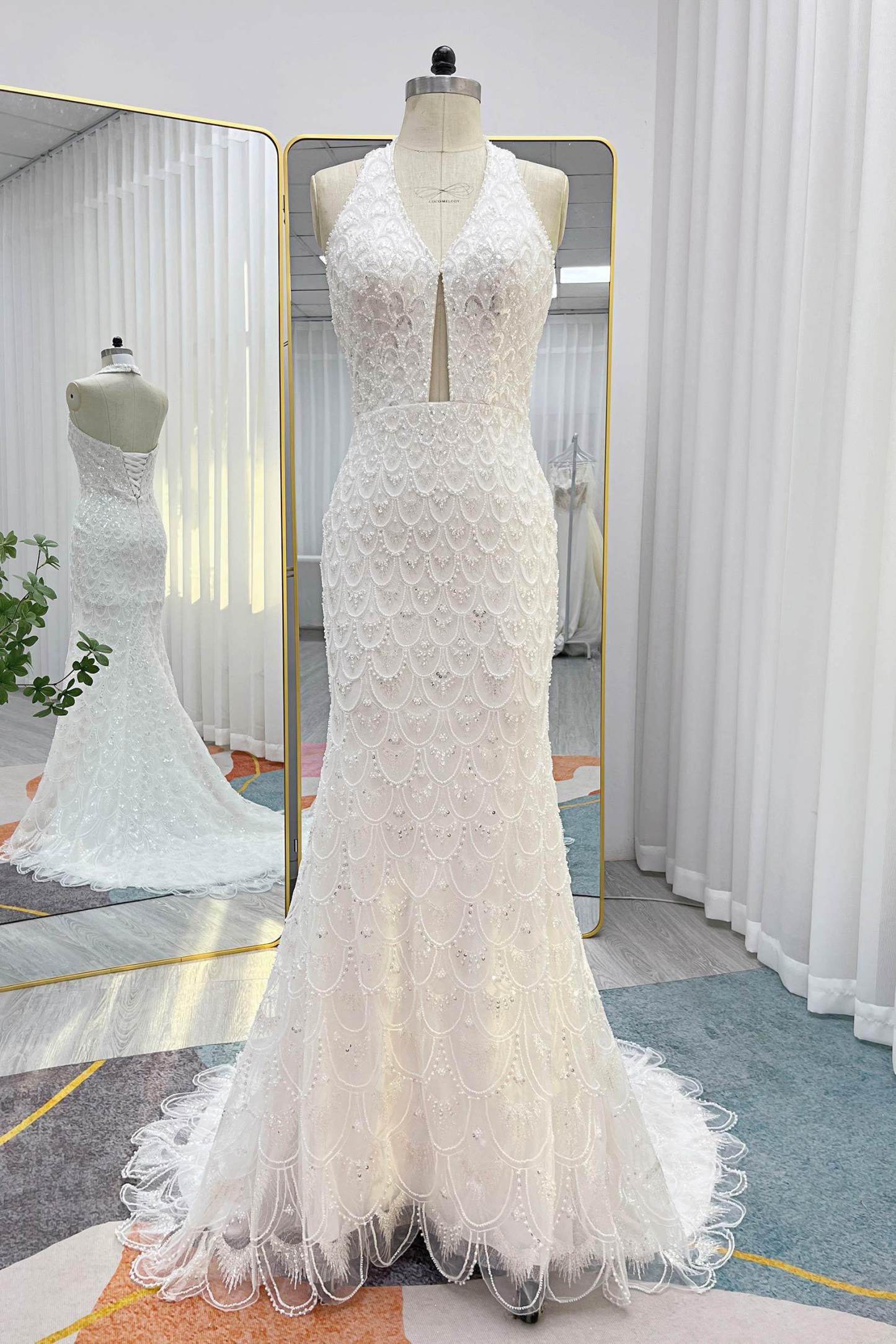 Trumpet-Mermaid Court Train Lace Tulle Wedding Dress VBCW3252