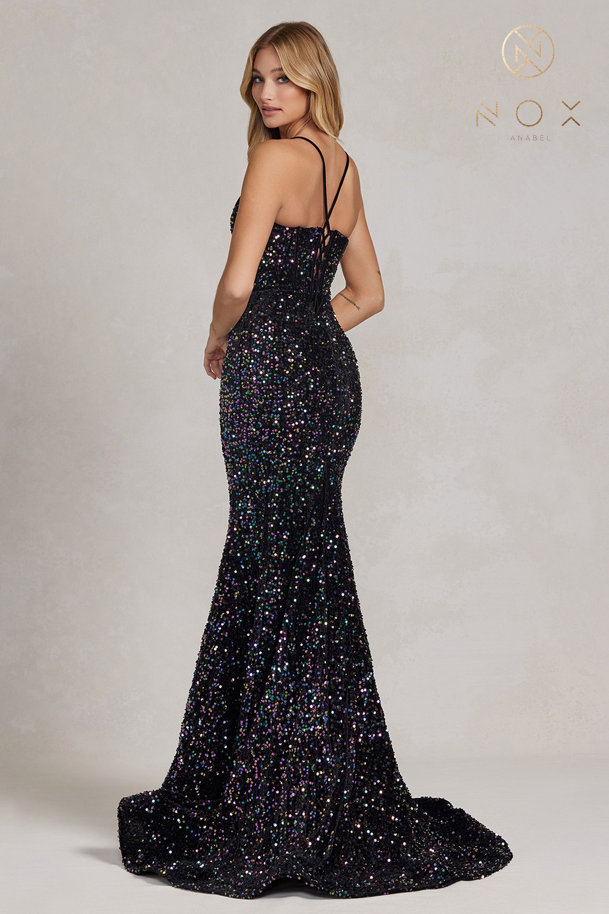 Limmering Mermaid Plunging V-Neckline Sequins Adorn Gown #C1109