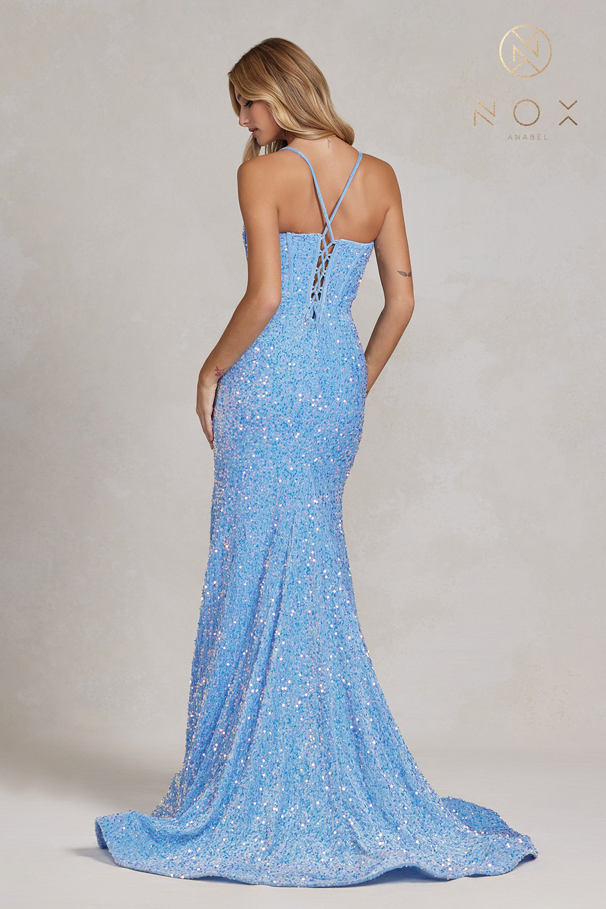 Limmering Mermaid Plunging V-Neckline Sequins Adorn Gown #C1109