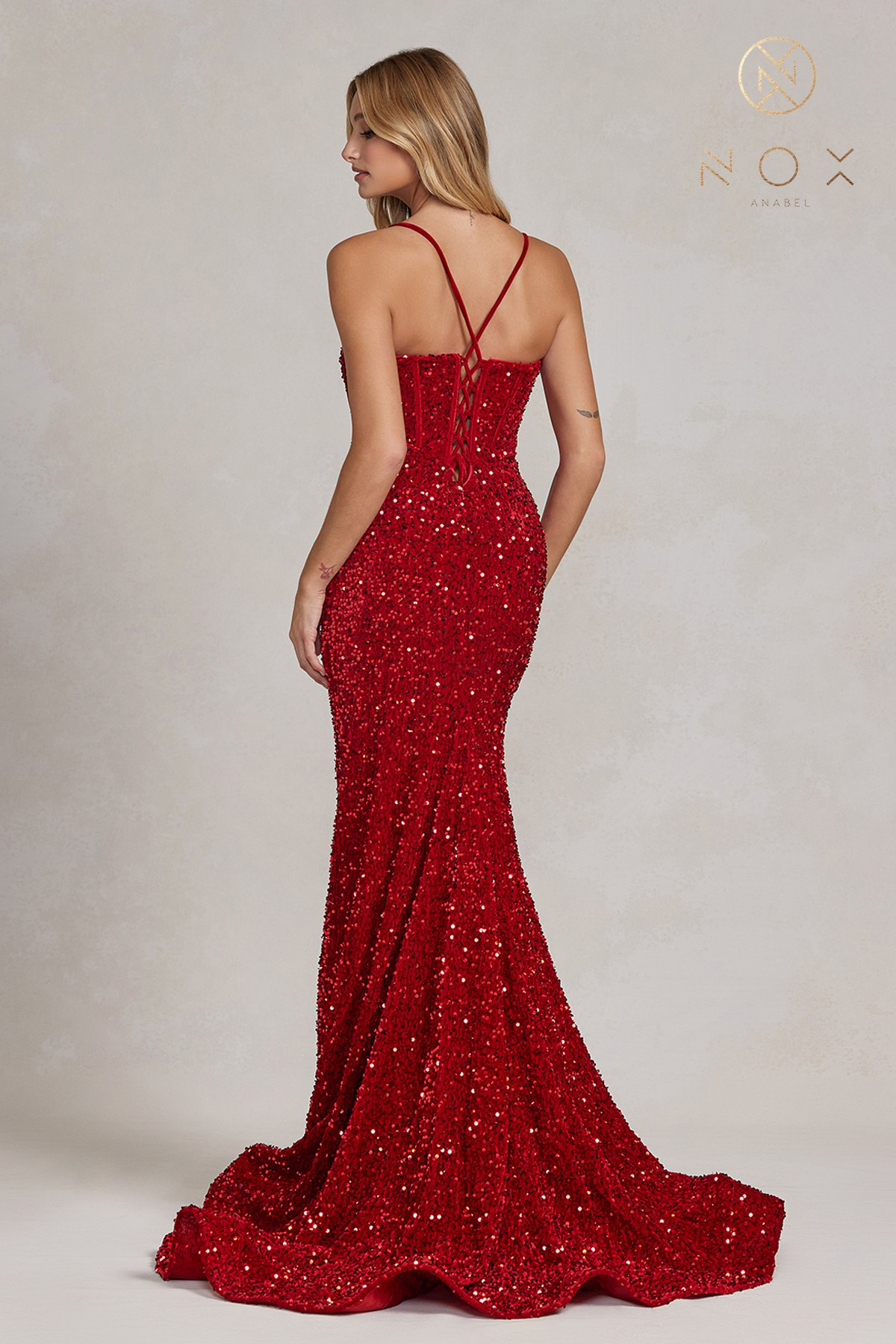 Limmering Mermaid Plunging V-Neckline Sequins Adorn Gown #C1109