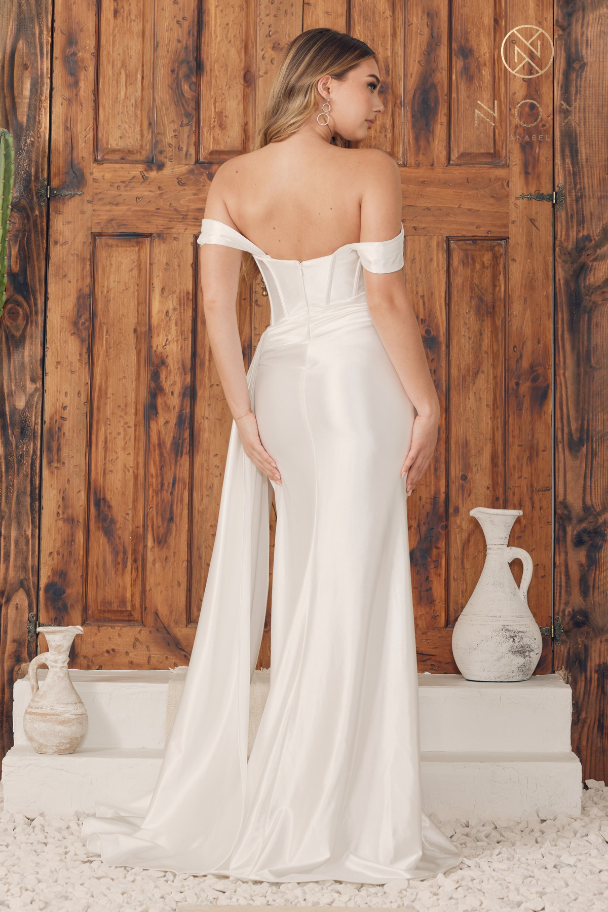 Bustier Satin Wedding Dress With Off-Shoulder Straps #E1043W