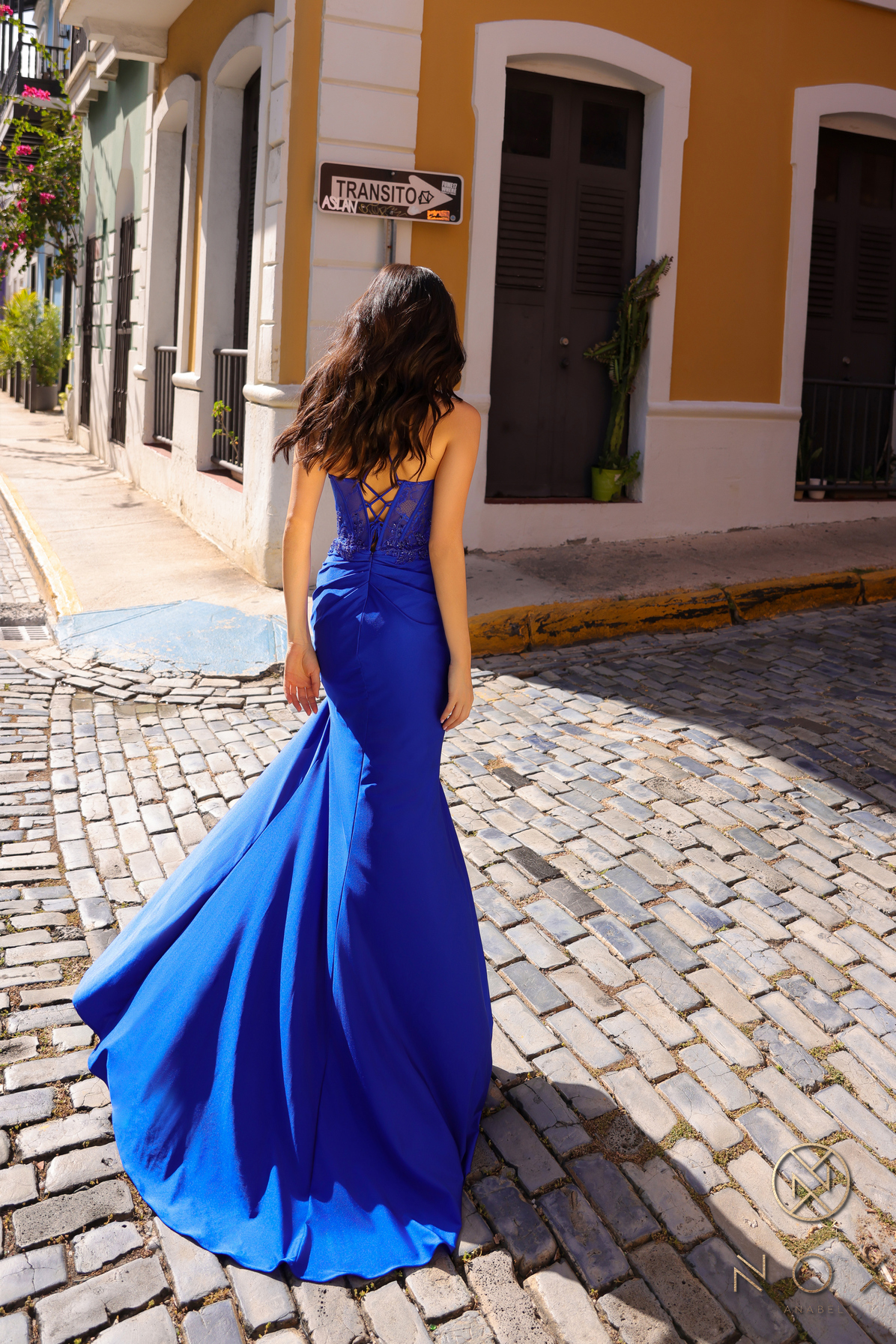 Flattering Deep V-neck Floral Lace-Up Gown #A1382