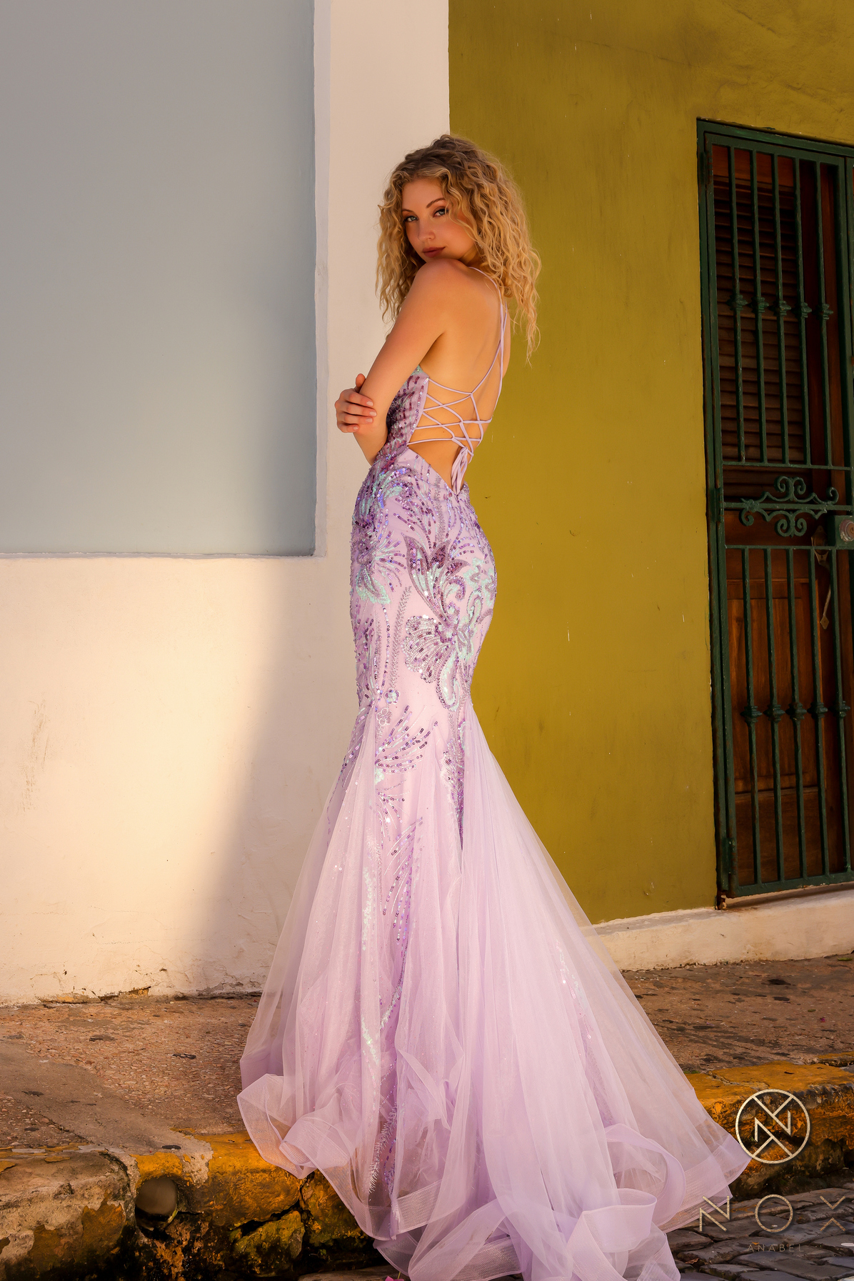 Mermaid Spaghetti Straps Sequins Beading Lace Up Back Gown #C1416