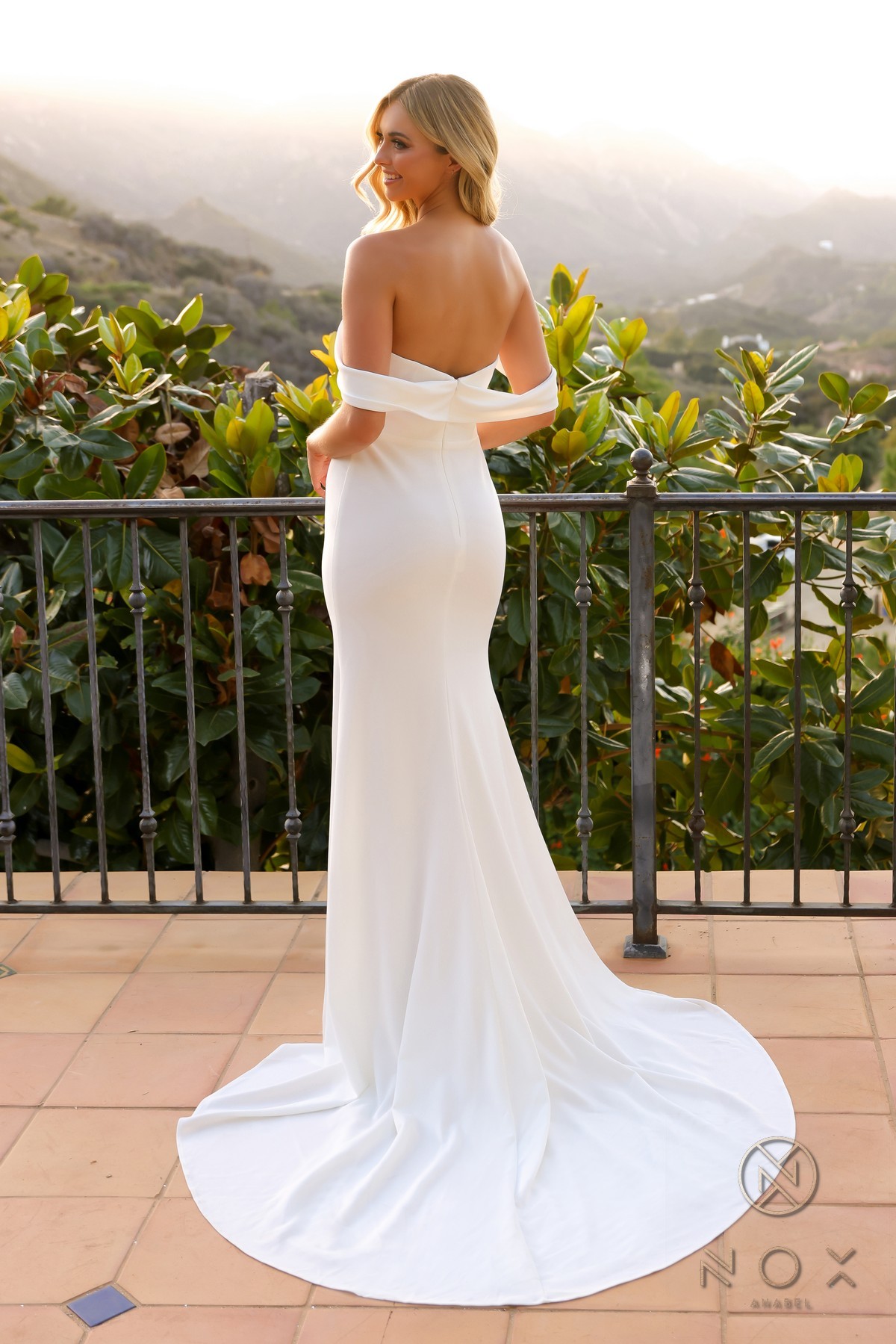 Gathered Bodice Off The Shoulder Satin Wedding Dress #JE1007