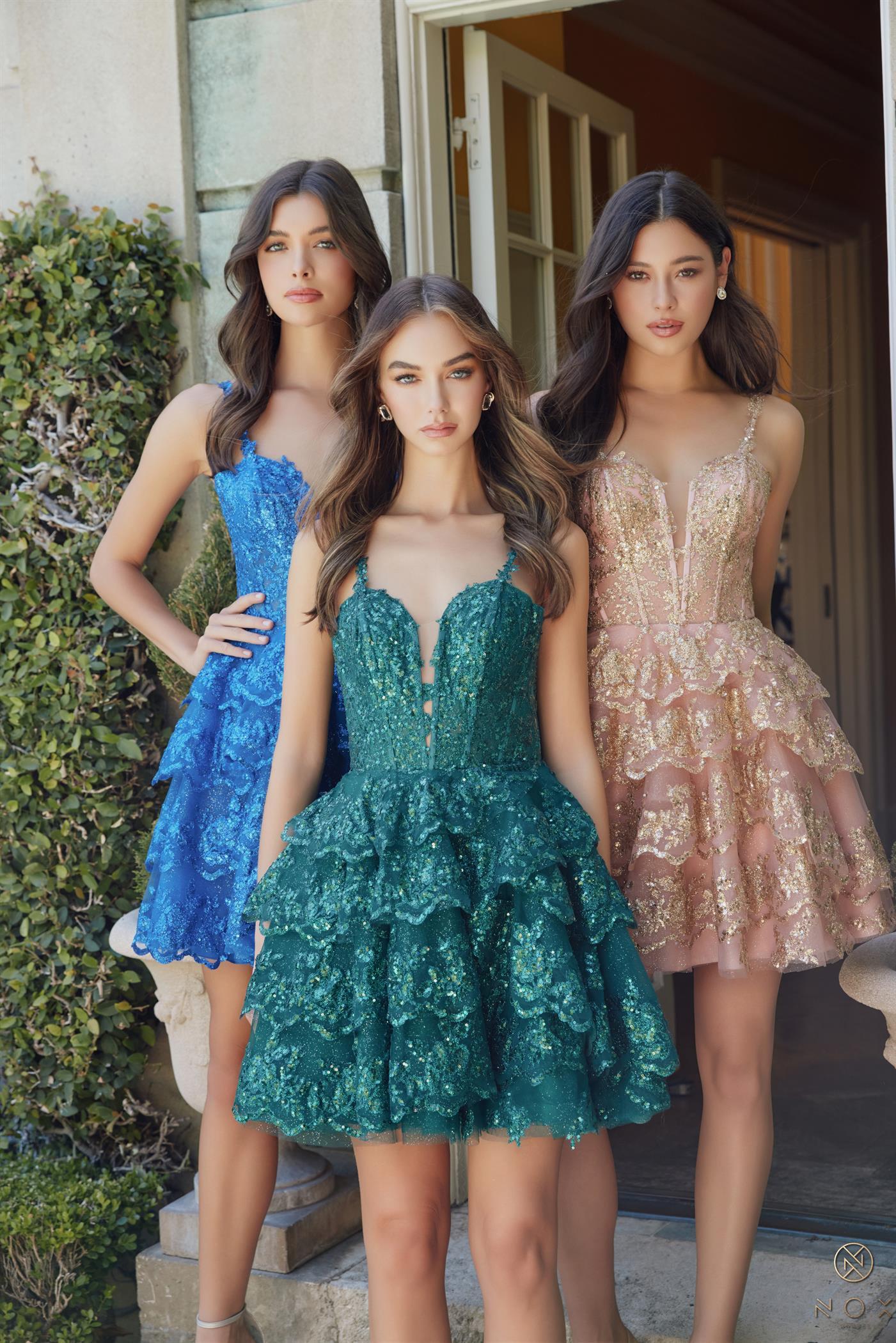 Sexy Deep V-Neck Sequin Emblished Floweral Ruffled Bottom Homecoming Dress #E914