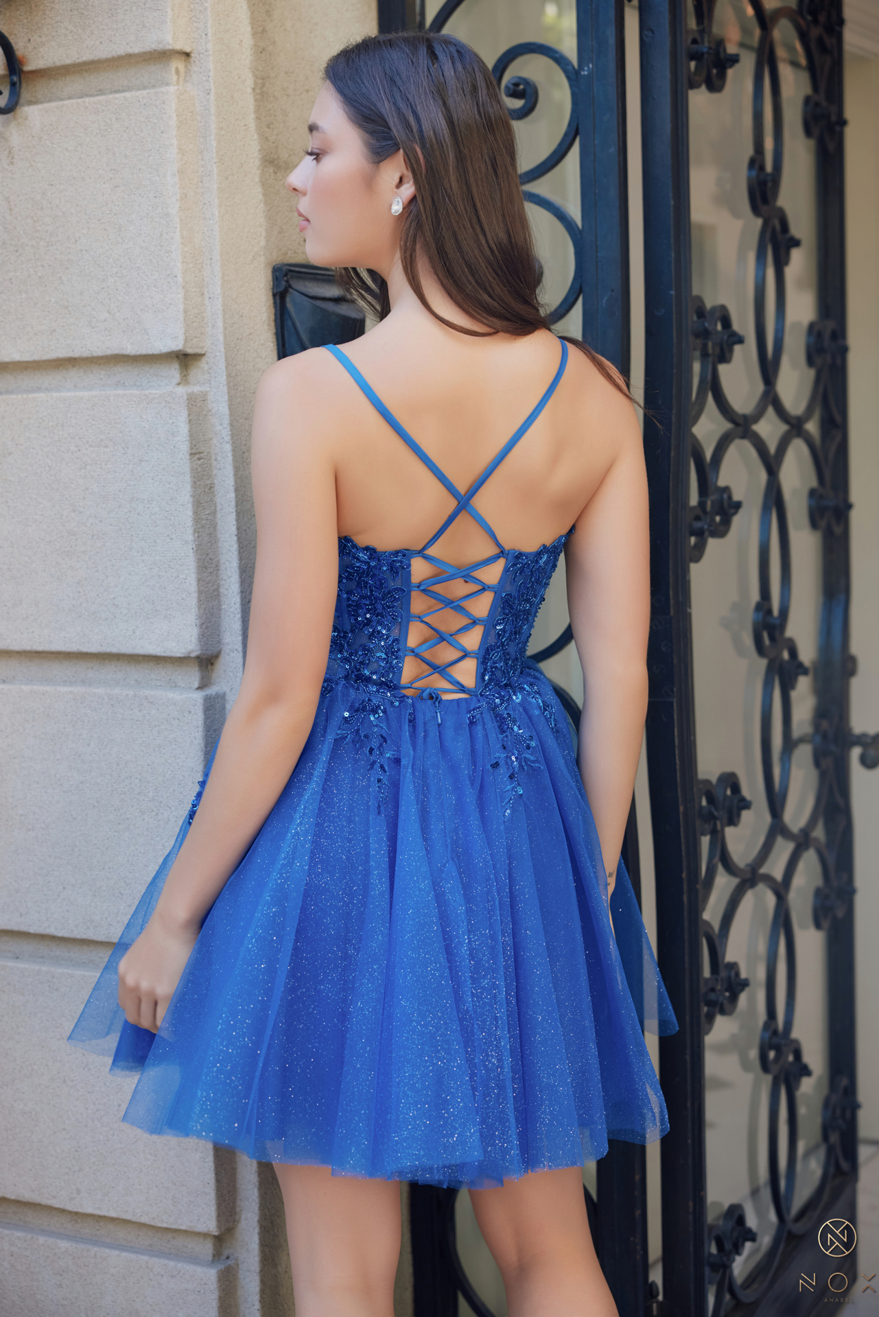 A-Line V-Neck Glitter Tulle Sequin Appliques Formal Dress #E902