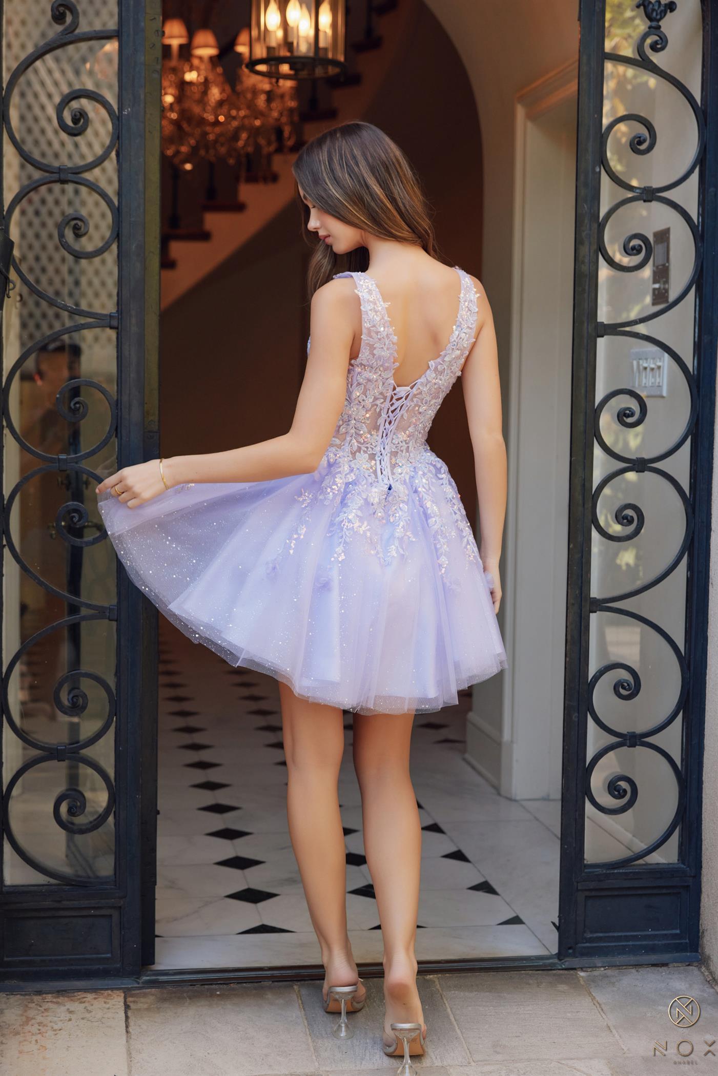 Sexy V-Neck Lavender Sequin Floweral Fomal Dress #H846