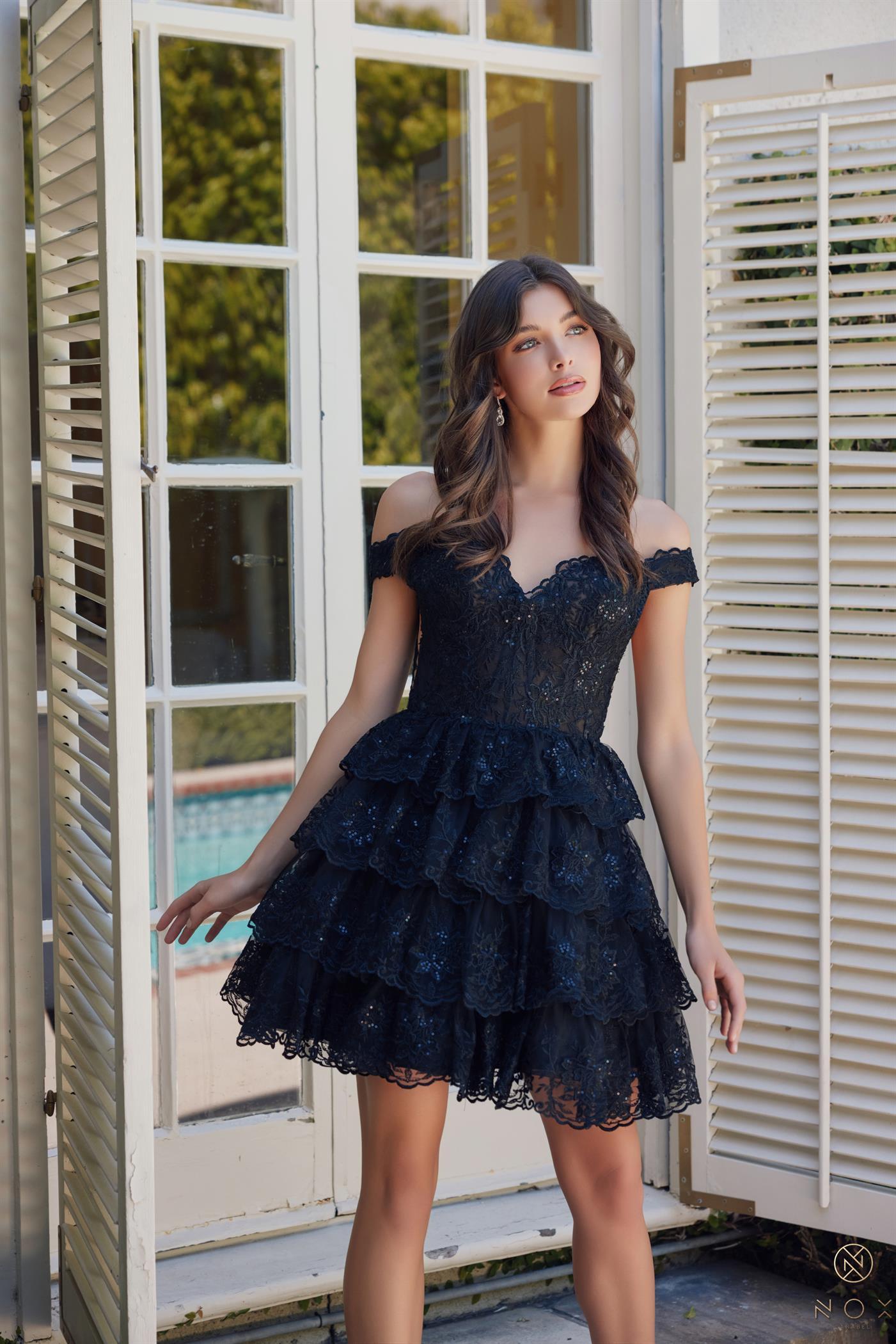 Off The Shoulder Sequin Lace Ruffles Fomal Dress #R877