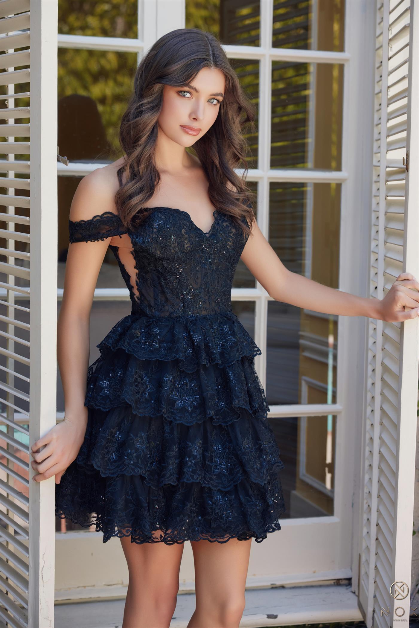 Off The Shoulder Sequin Lace Ruffles Fomal Dress #R877