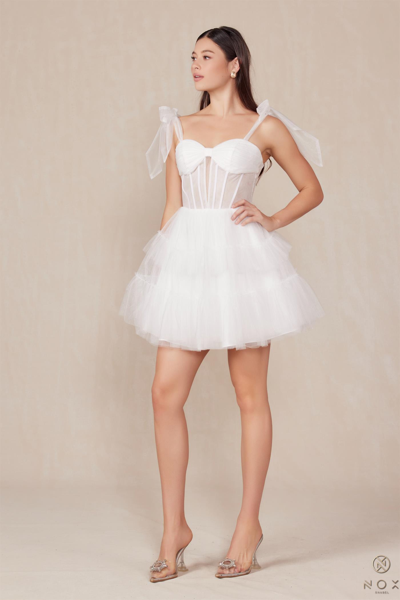 Tie- Strap Corset Fit & Flare Tulle Wedding Dress Y858W