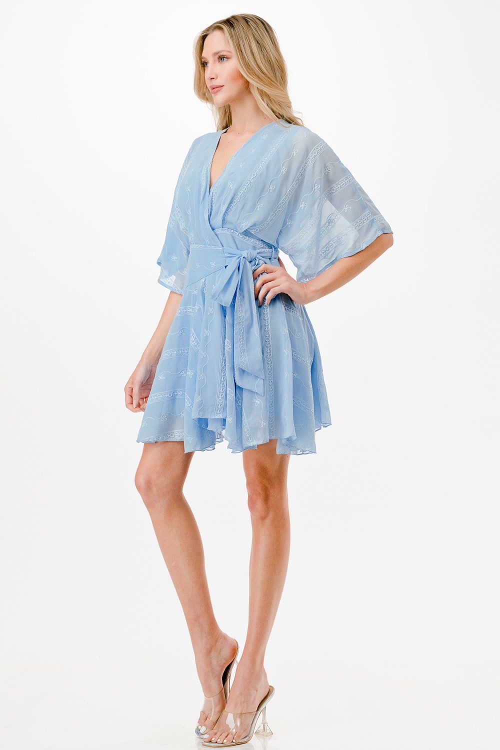 Embroidery Detail Wrap Mini Dress
