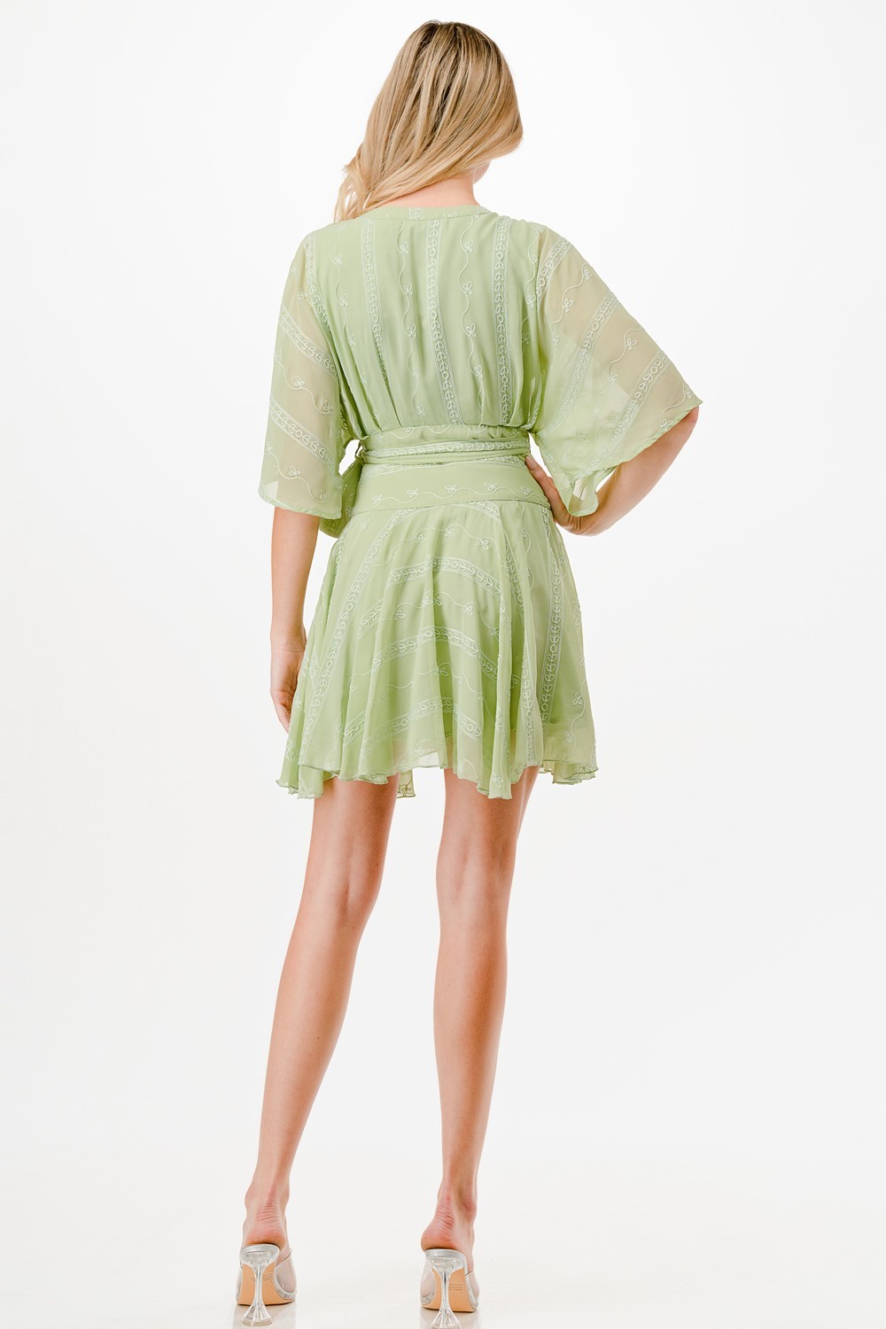 Embroidery Detail Wrap Mini Dress