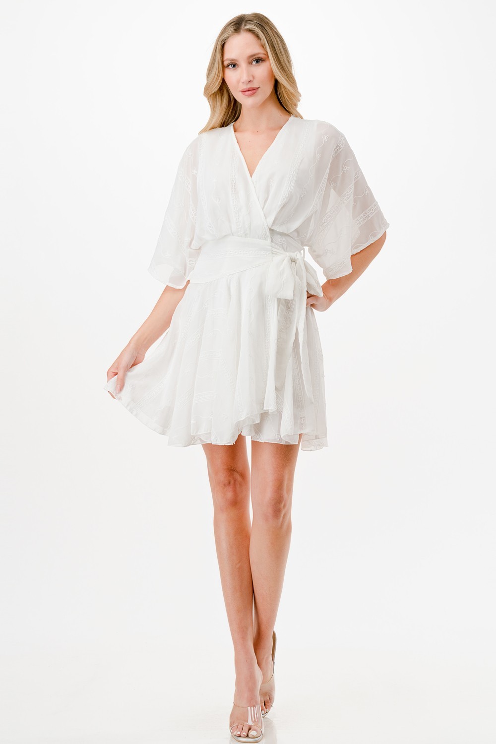 Embroidery Detail Wrap Mini Dress