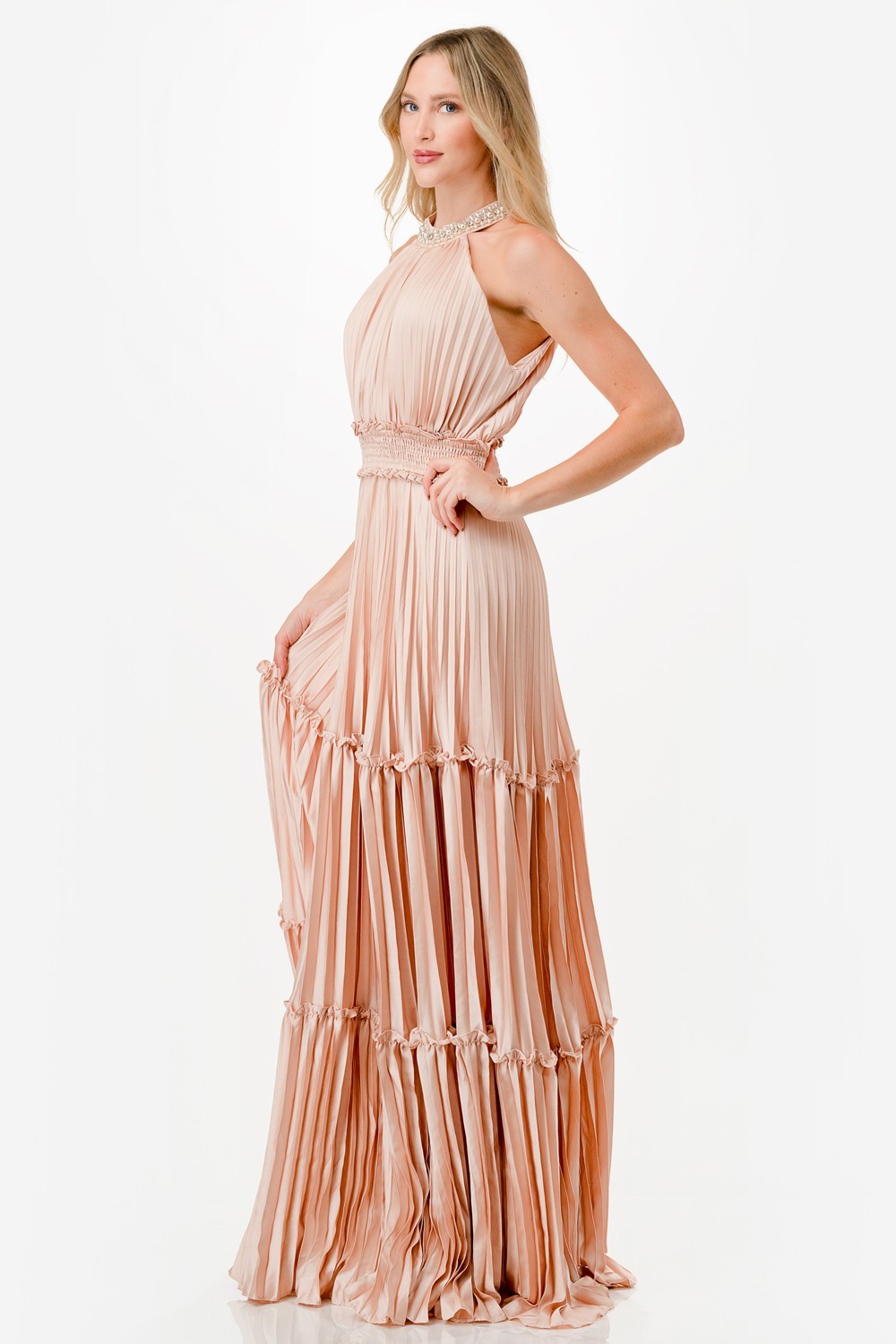 Embellished Satin Maxi Dress