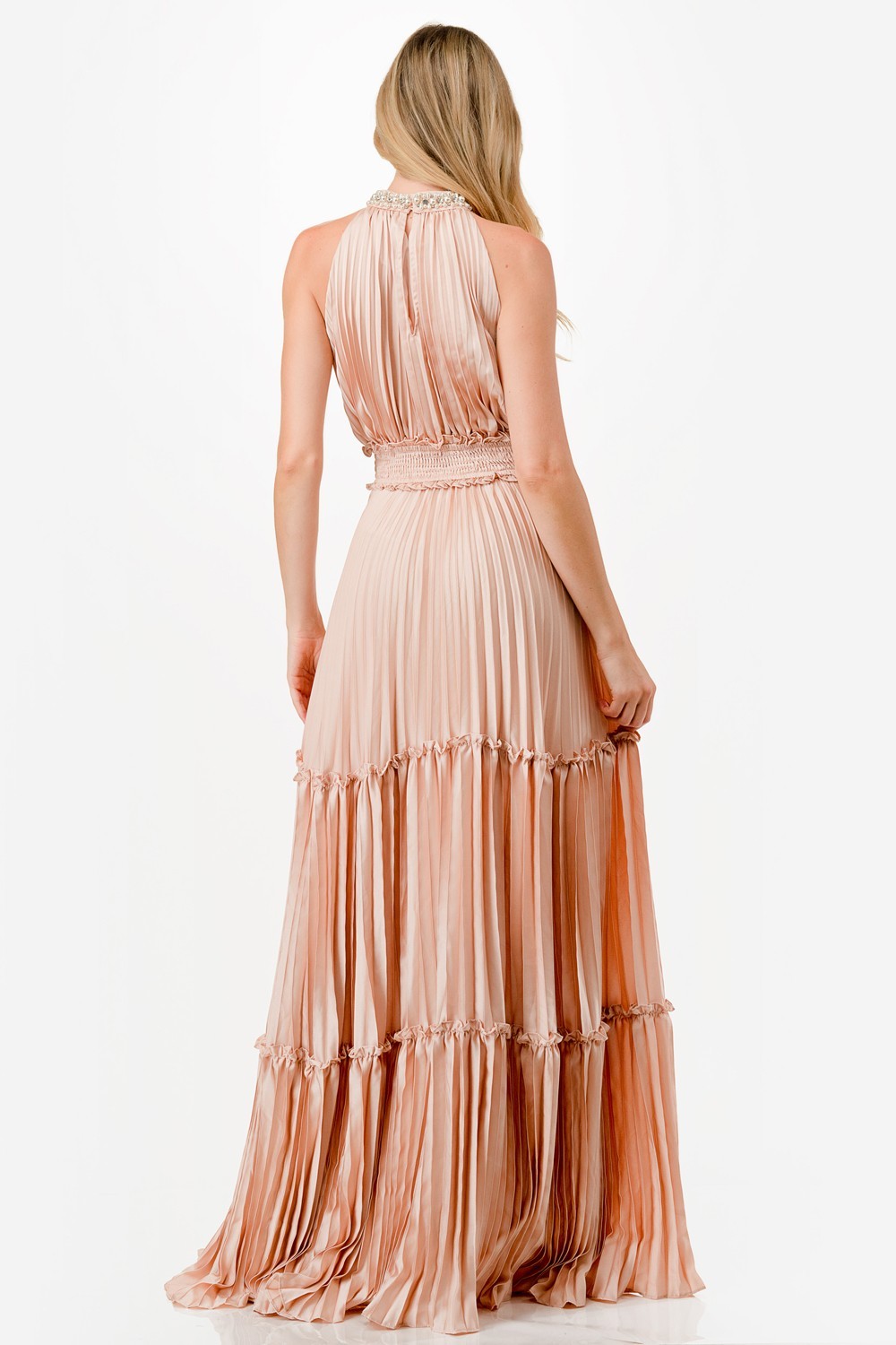 Embellished Satin Maxi Dress