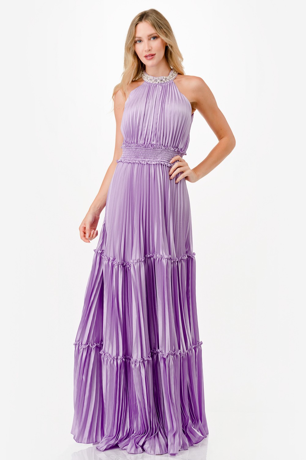 Embellished Satin Maxi Dress