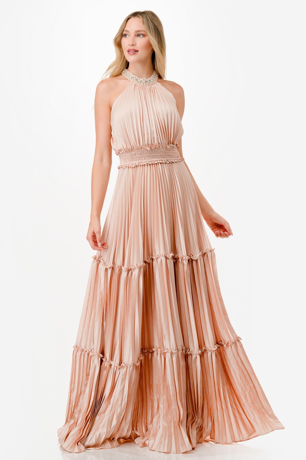 Embellished Satin Maxi Dress