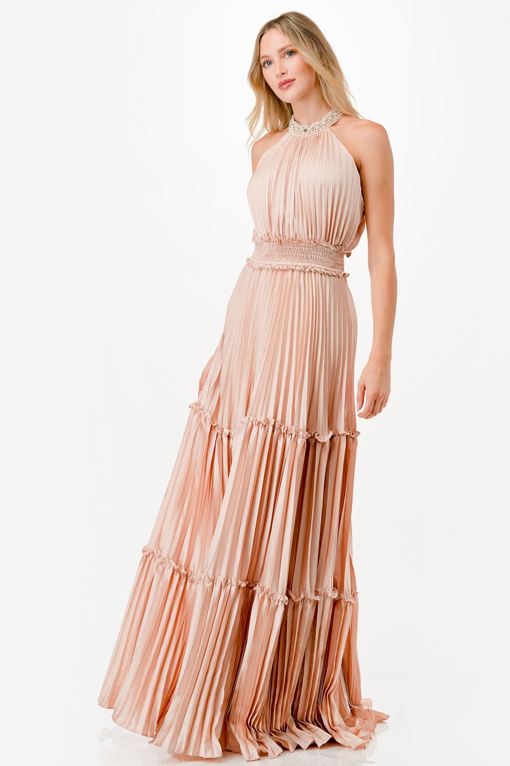 Embellished Satin Maxi Dress