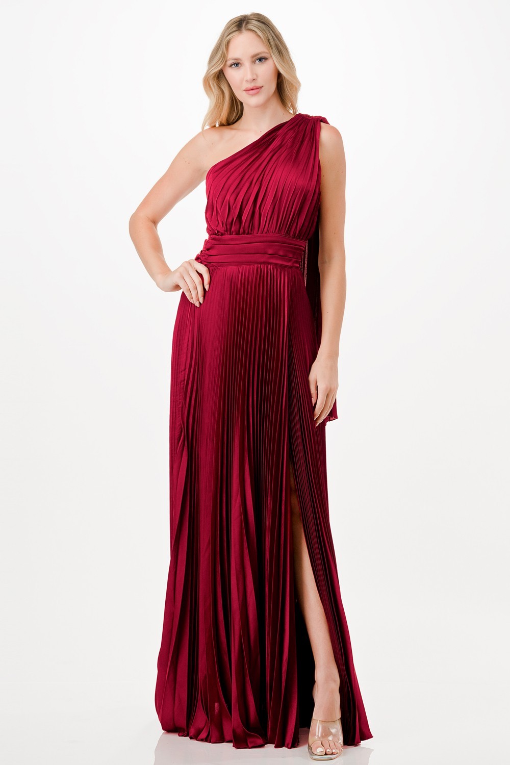 One Shoulder Satin Maxi Dress