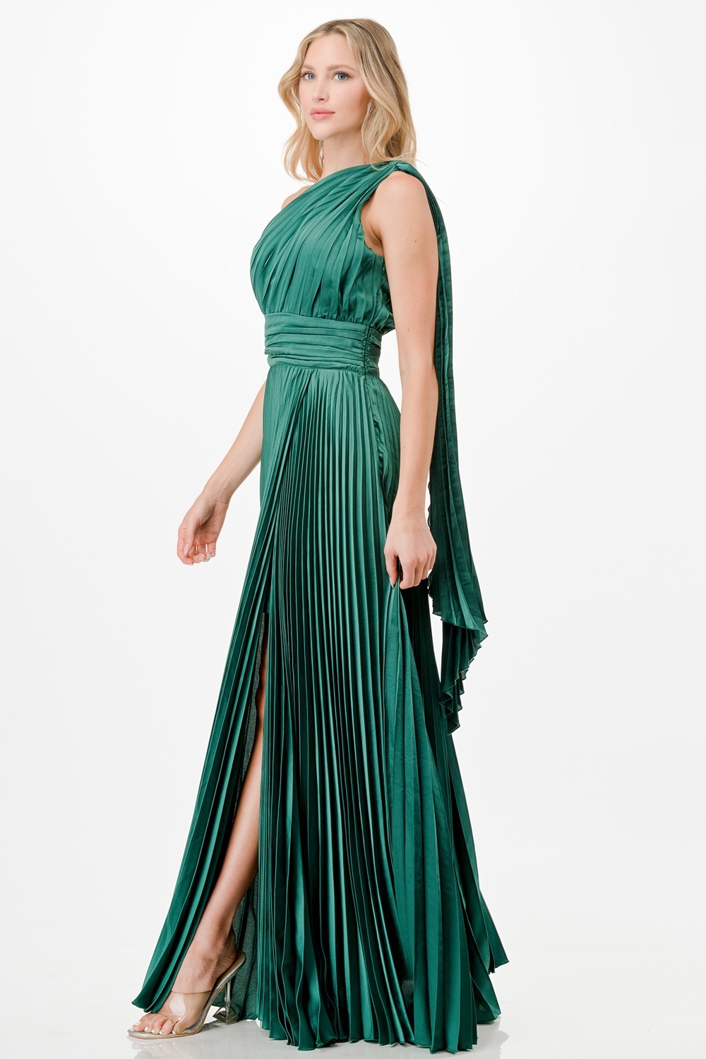 One Shoulder Satin Maxi Dress