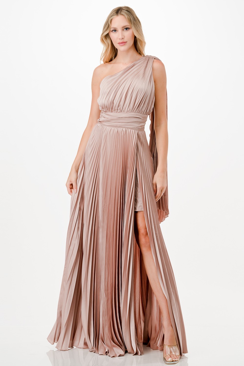 One Shoulder Satin Maxi Dress