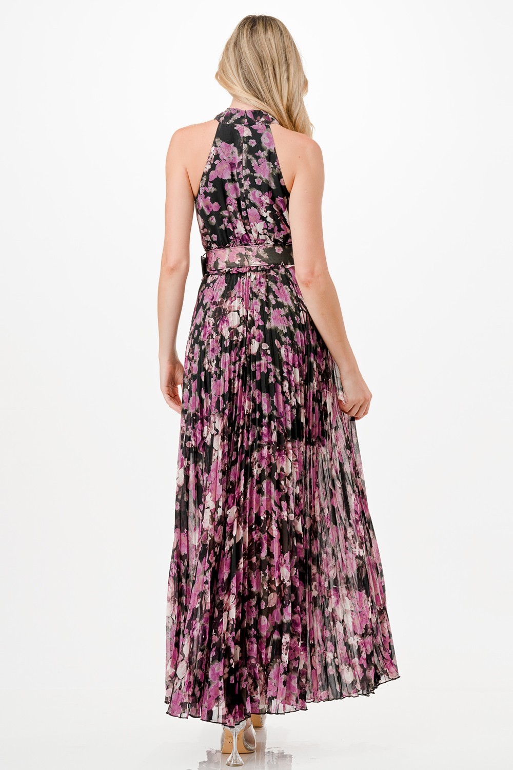 Floral Print Pleats Maxi Dress
