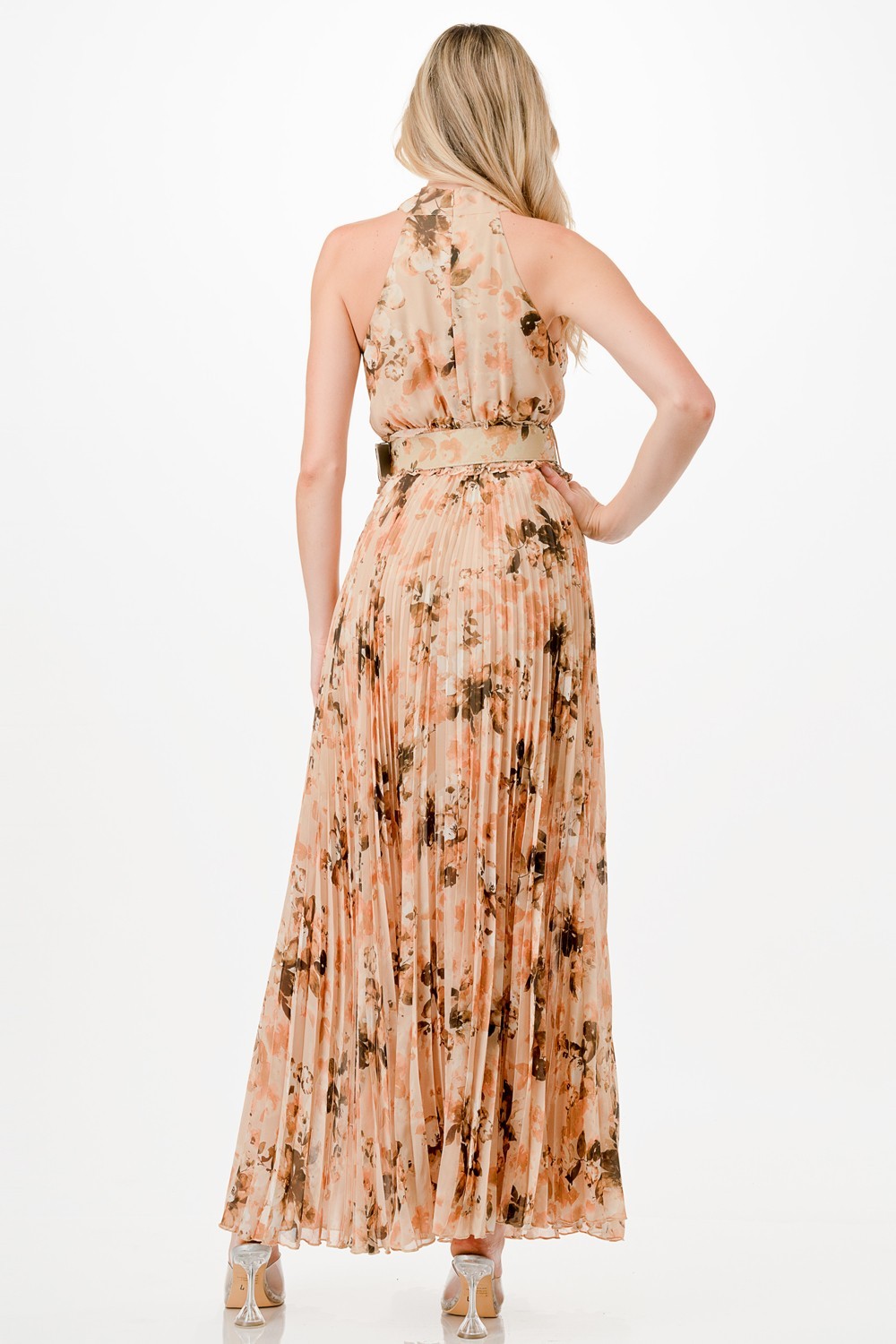 Floral Print Pleats Maxi Dress