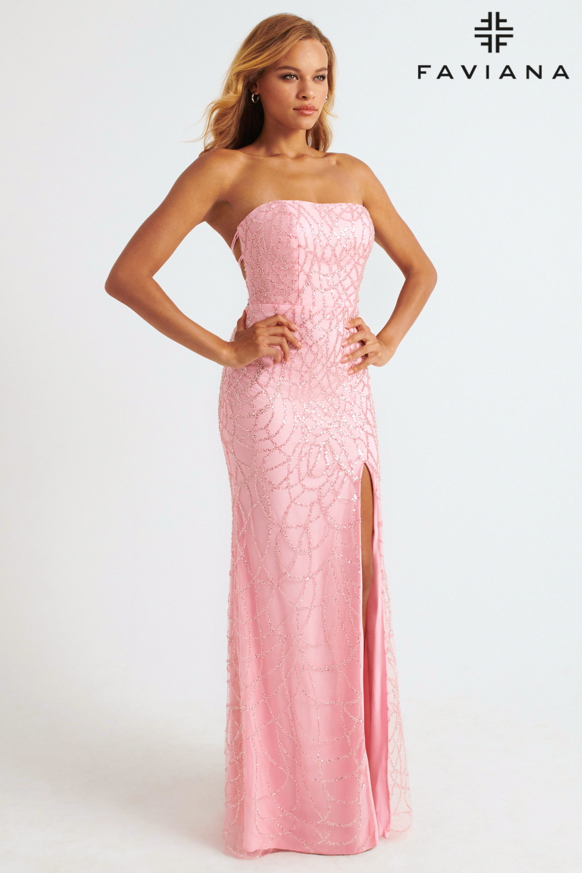 Long Strapless Straight Across Novelty Prom Dress 11085