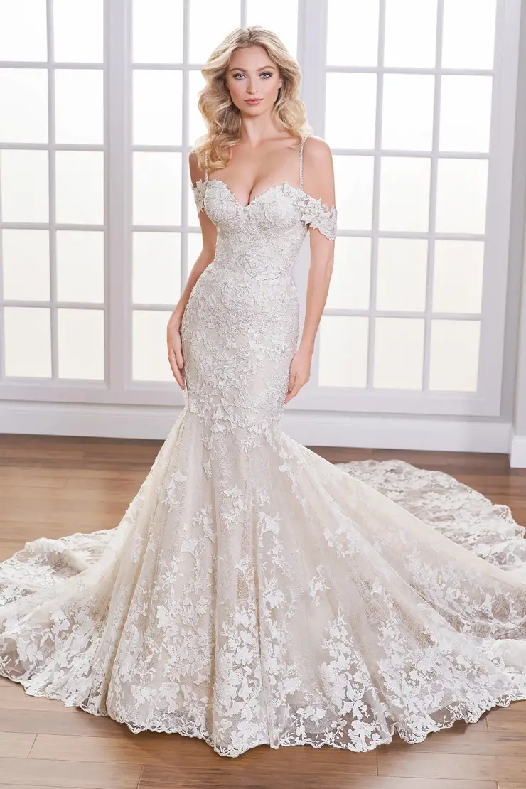 MARTIN THORNBURG 122247 Fit and Flare Sweetheart Off-the-Shoulder Sequin Wedding Dress