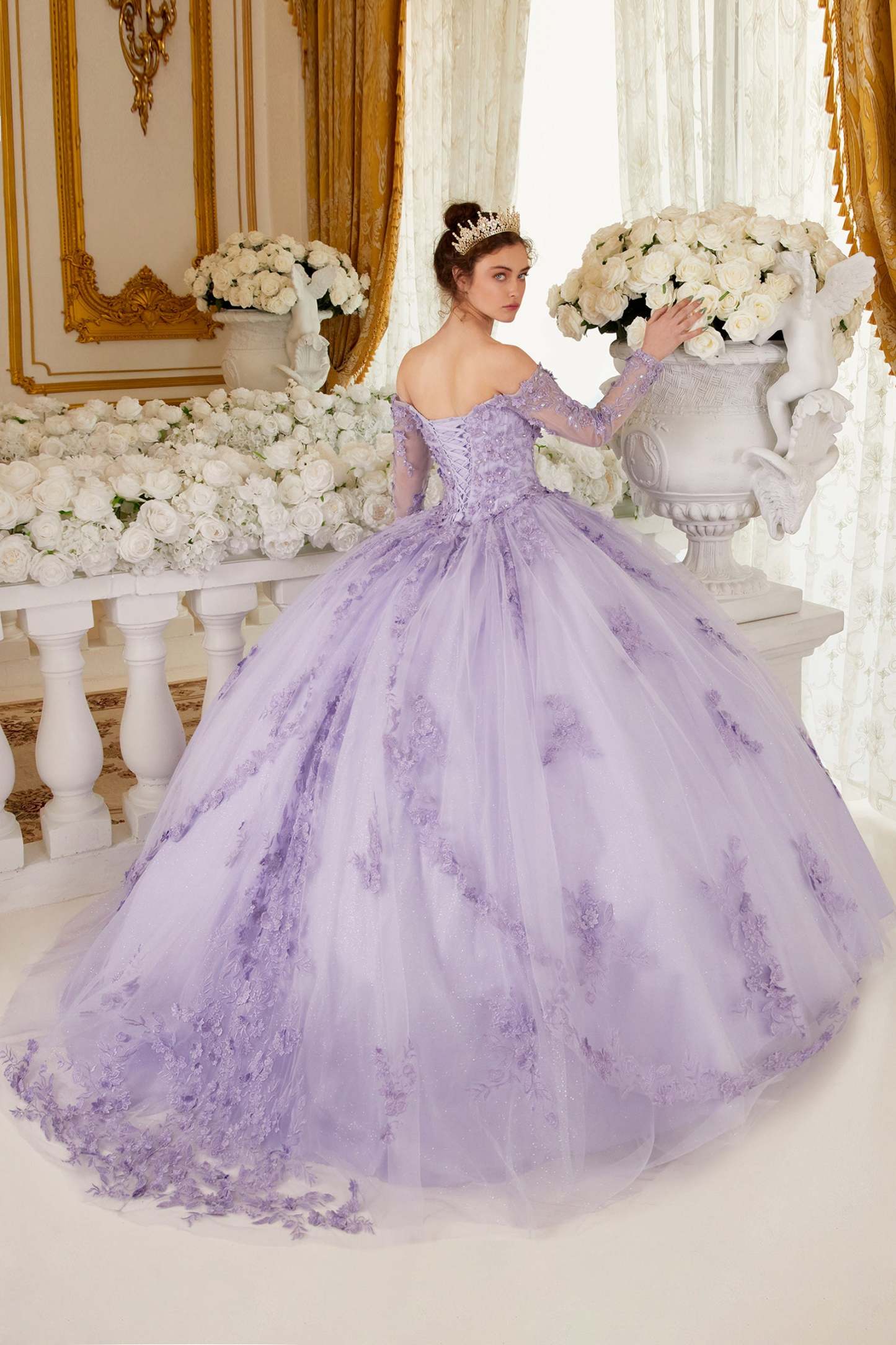 Off The Shoulder Lace Long Sleeve Ball Gown #15706
