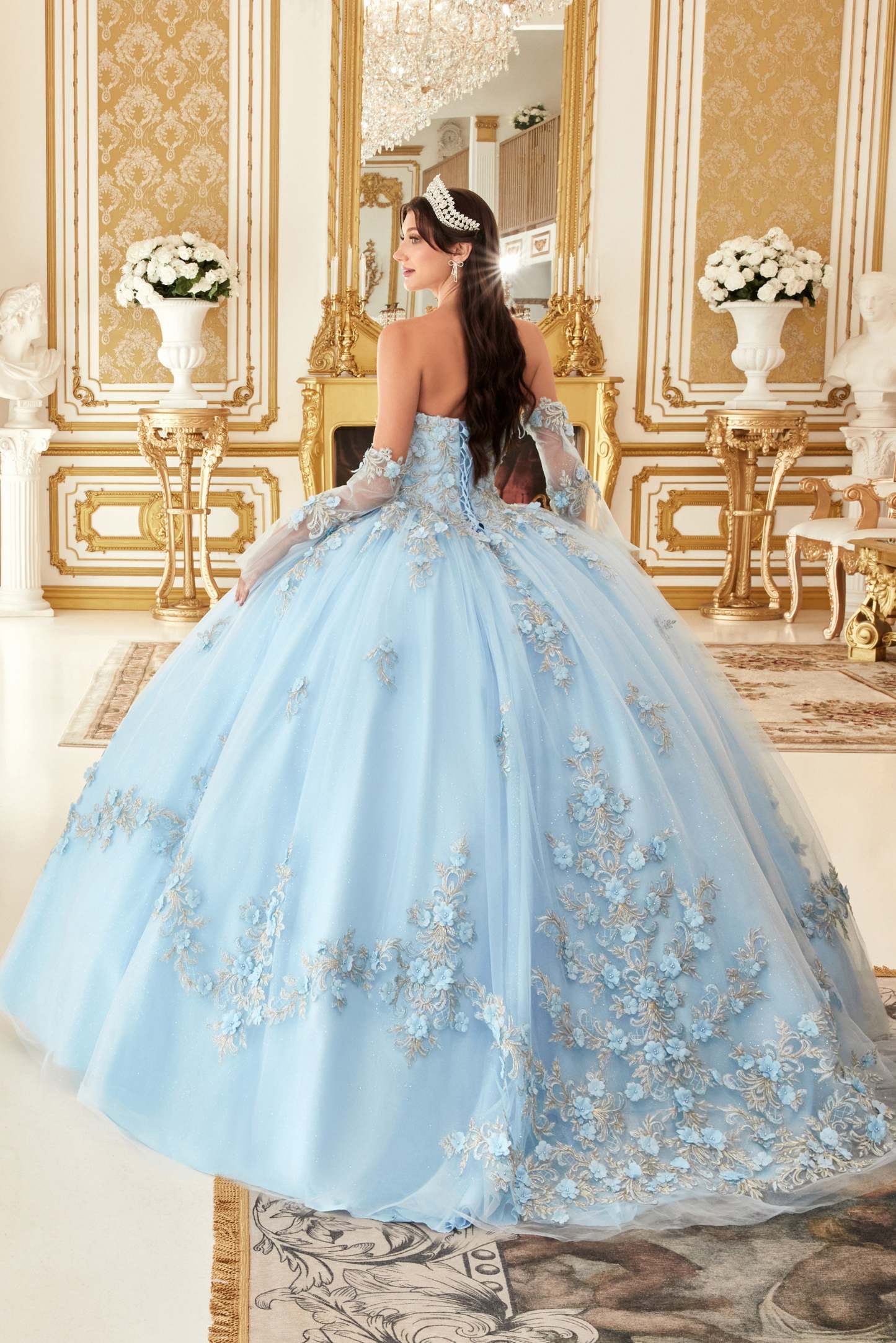 Layered Tulle Ball Gown With Floral Applique #15714