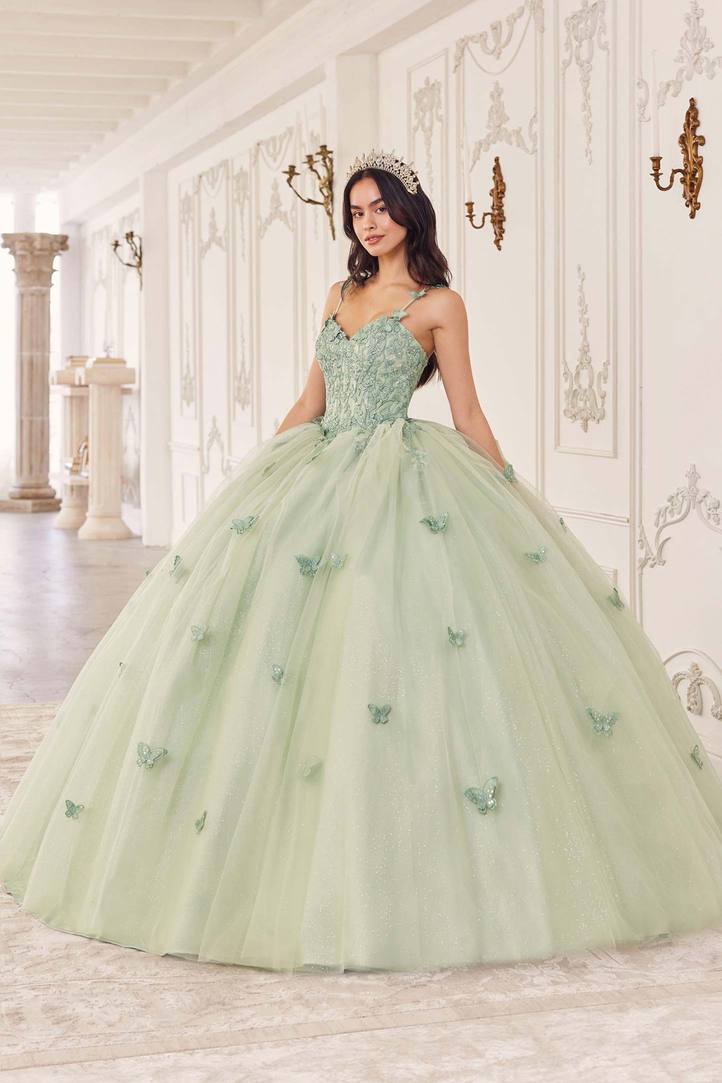 Sage Layered Tulle Quinceanera Ball Gown #15718