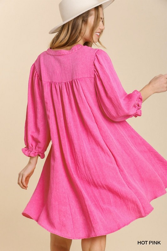 Puff Sleeve V Neck Dress ST-049