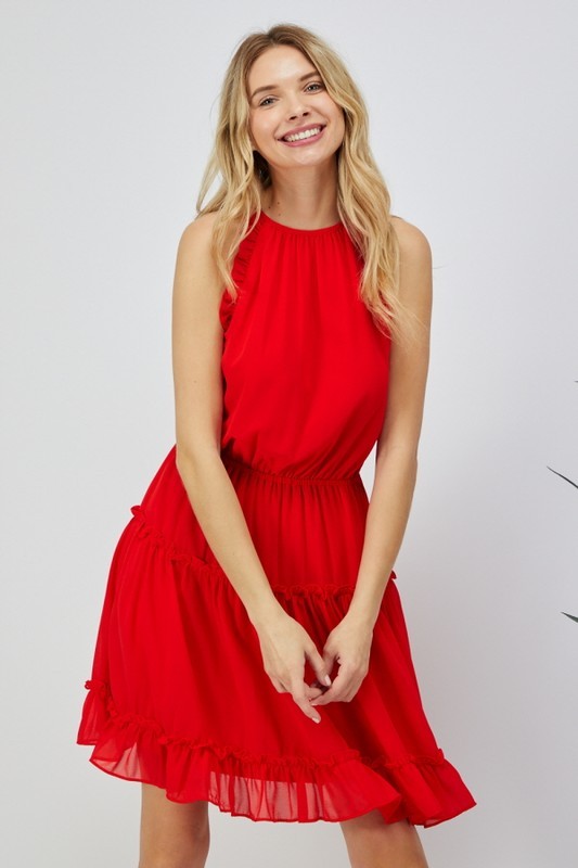 Halter Neck Tiered Dress ST-053