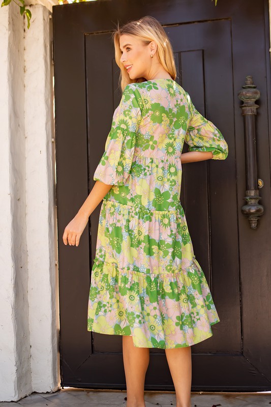 Floral Print V-Neck Dress #st-003